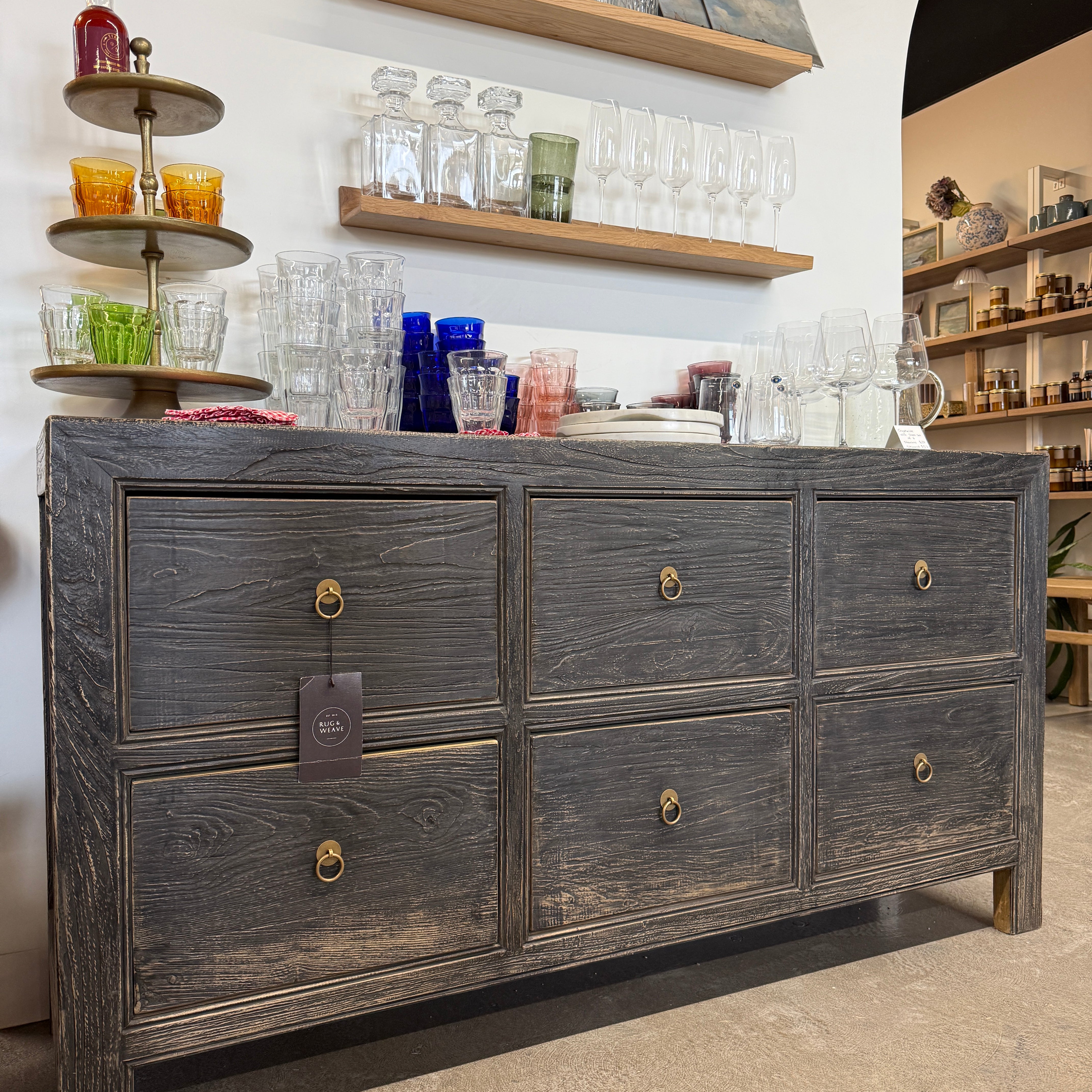 IN STORE - Reid Reclaimed Wood Sideboard - Weathered Black - 6-Drawer FURNITURE - in store Hauer Market