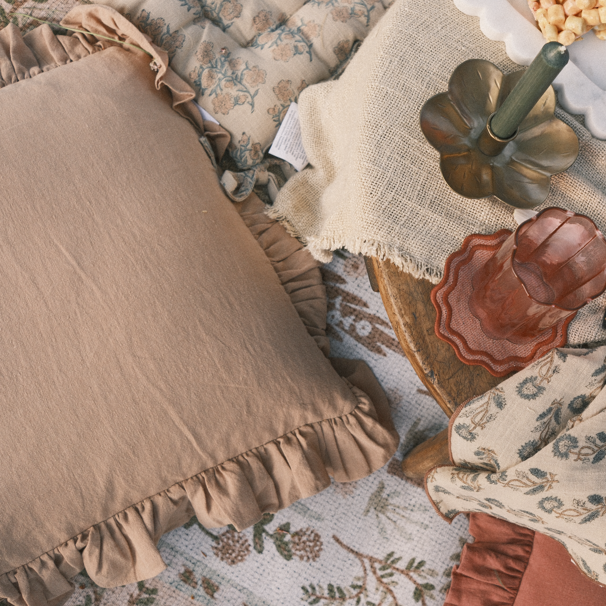 Latte Ruffle Pillow Cover 1 - PILLOWS - Linen - neutral Rug & Weave Pillows