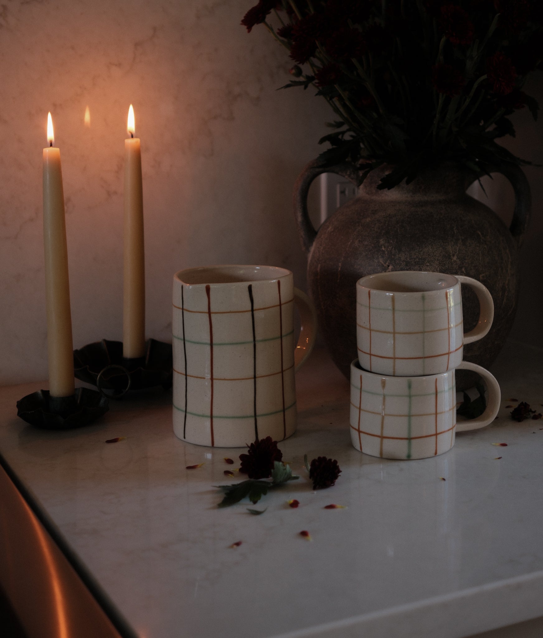 Green & Brown Grid Pattern Mug mug Creative Co-op (DYA)