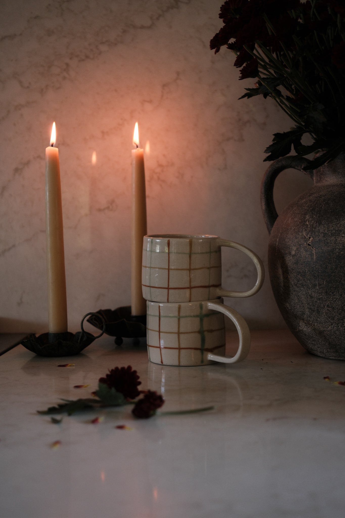 Green & Brown Grid Pattern Mug mug Creative Co-op (DYA)