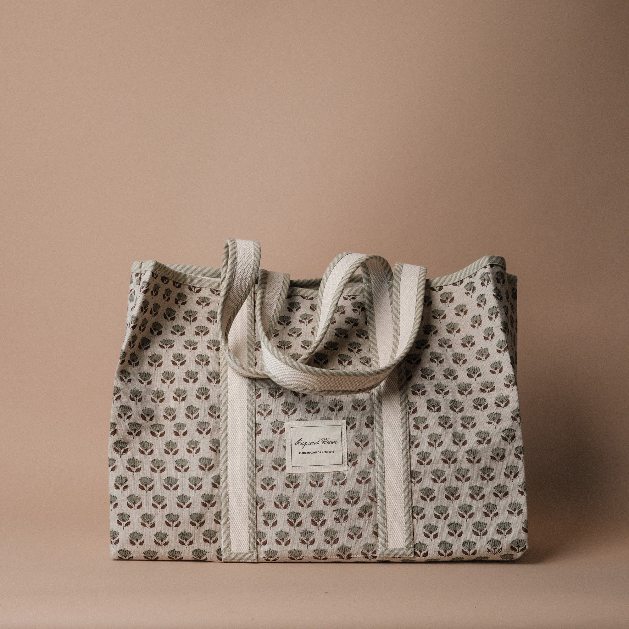 Rug & Weave made Block Print Tote Bag, Brown Floral