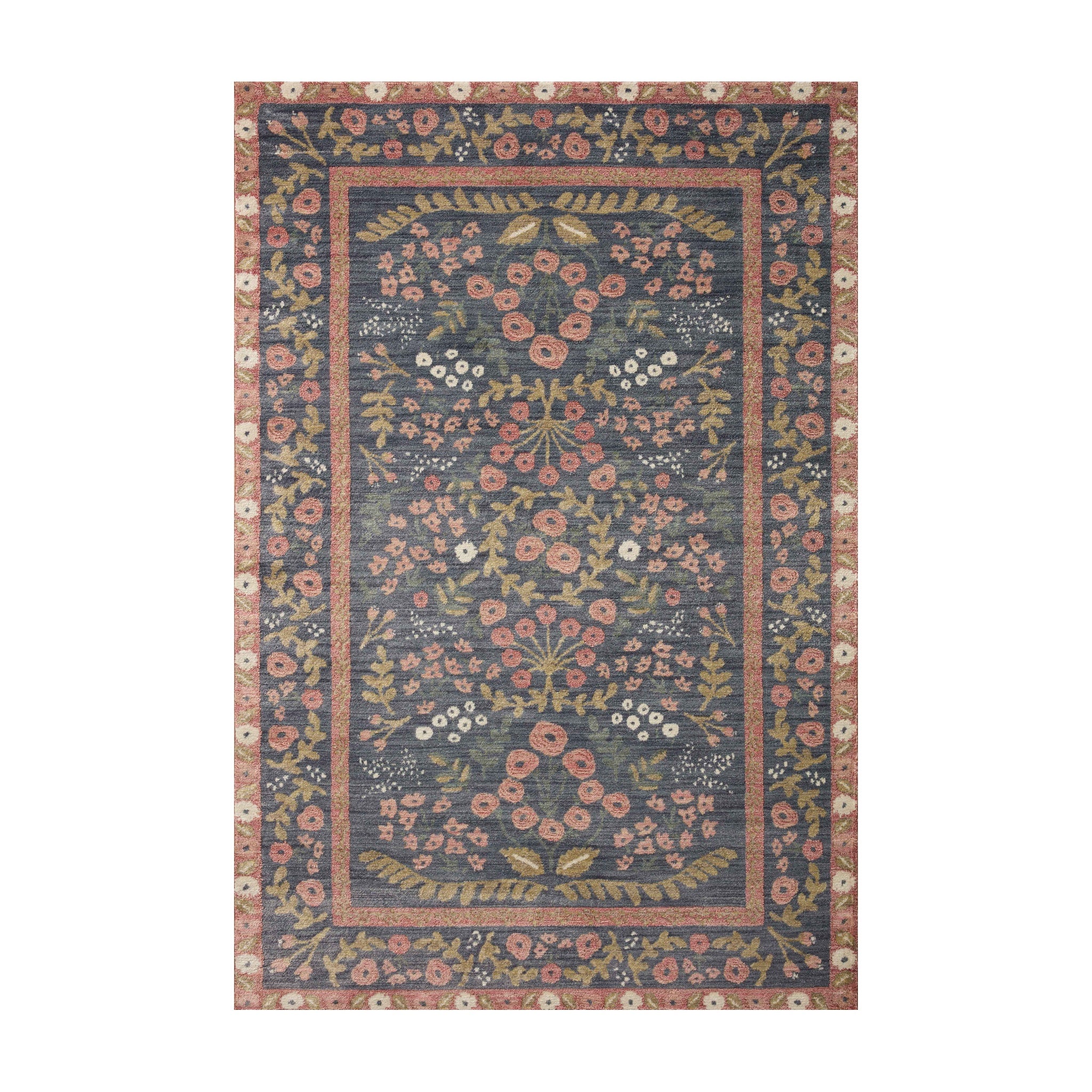 Rifle Paper Co. x Loloi Fiore Navy / Rust Rug RUGS - synthetic Loloi 18" x 18"