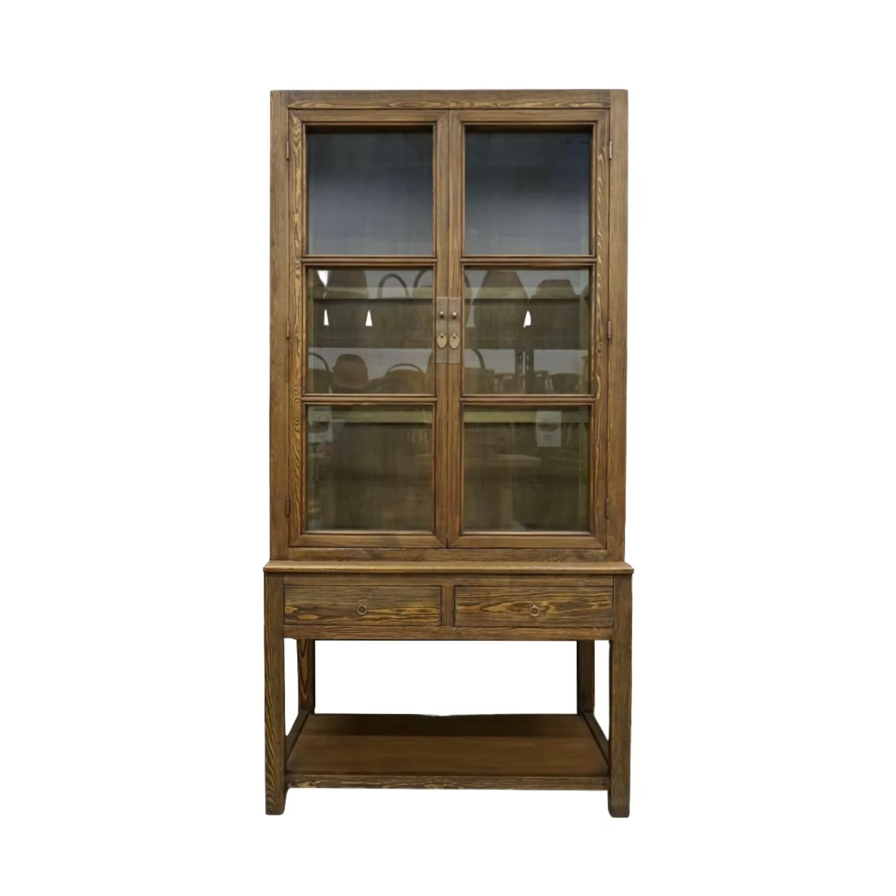 Rosemary Reclaimed Wood Glass Cabinet, Aged Brown