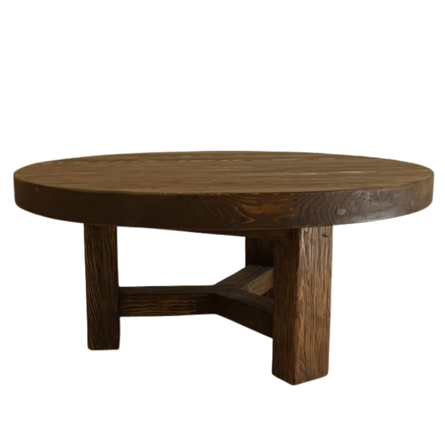 Lawrence Round Reclaimed Wood Coffee Table, Aged Brown