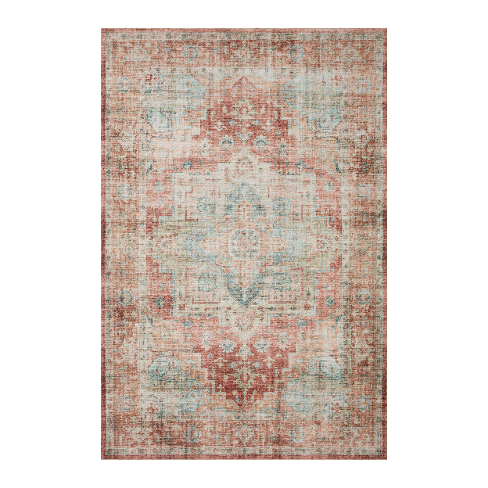 Loloi Heidi Terracotta / Aqua Rug 1-RUGS-patterned Loloi 18" x 18" sample