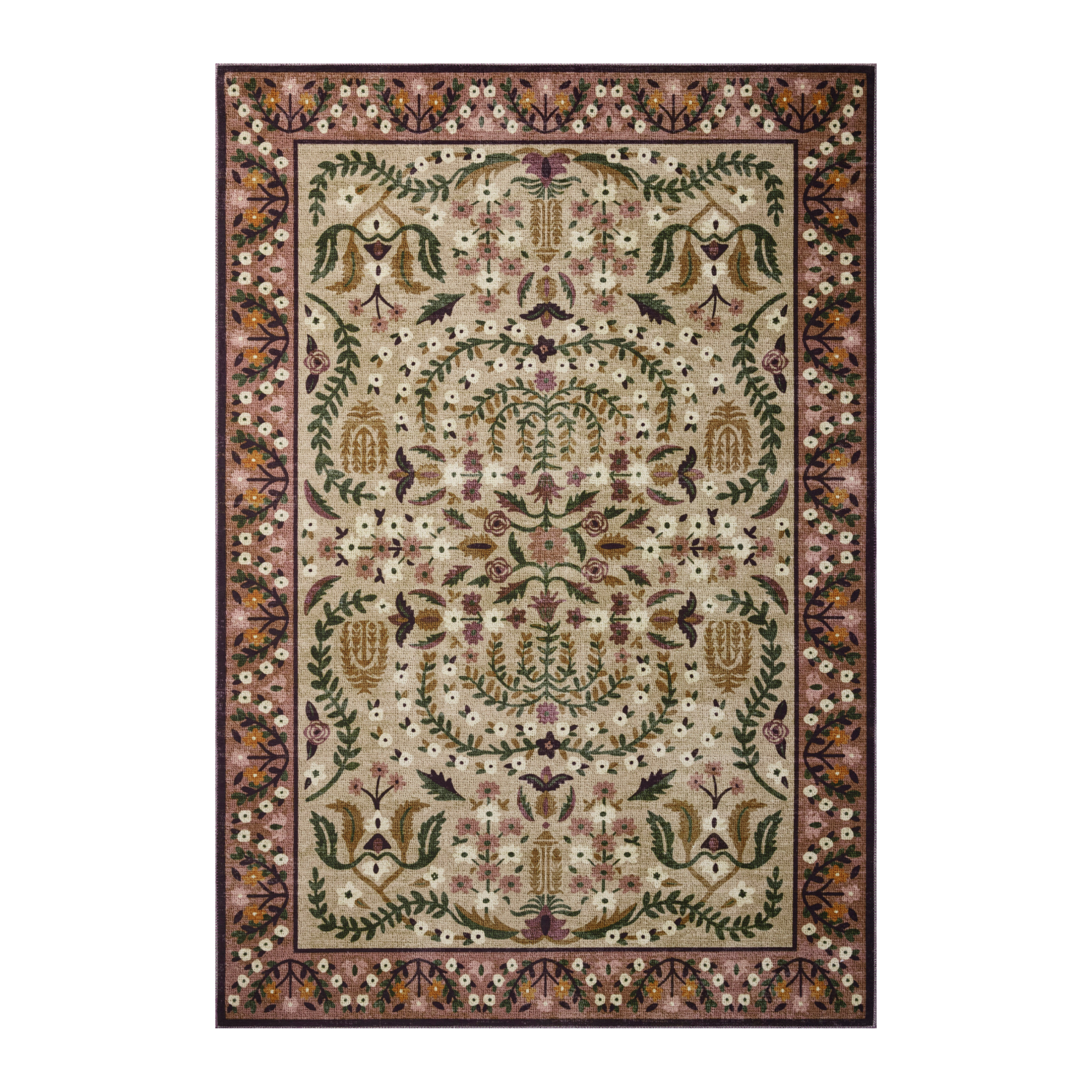 OVERSTOCK - Rifle Paper Co. x Loloi Canopy Aubergine Rug - 2'-3" x 5', Rifle Paper Co. x Canopy Aubergine Rug -patterned 18" x 18"
