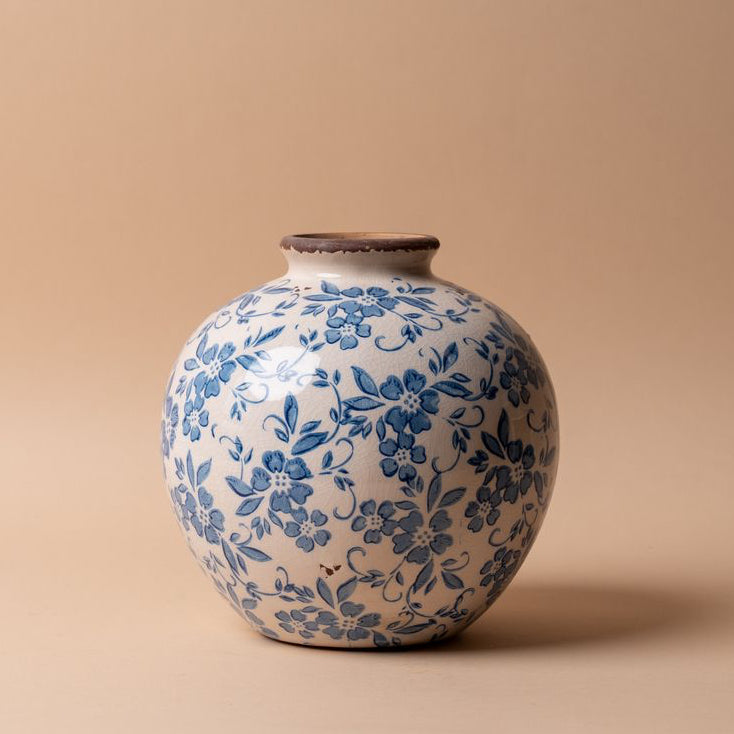 Blue Floral Terracotta Vase