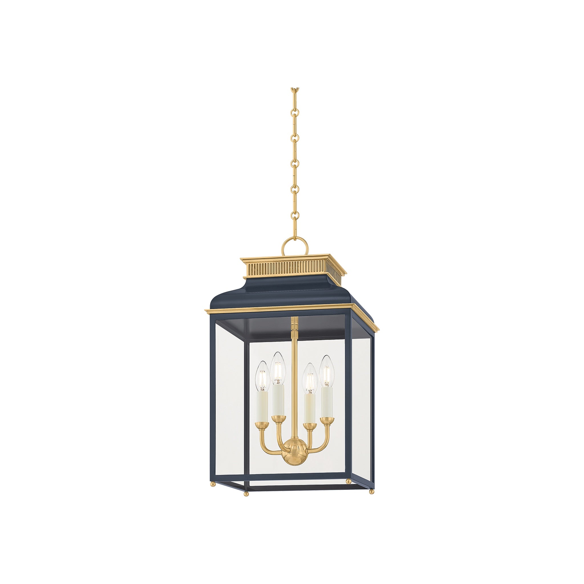 Houghton Lantern, Aged Brass / Darkest Blue Small