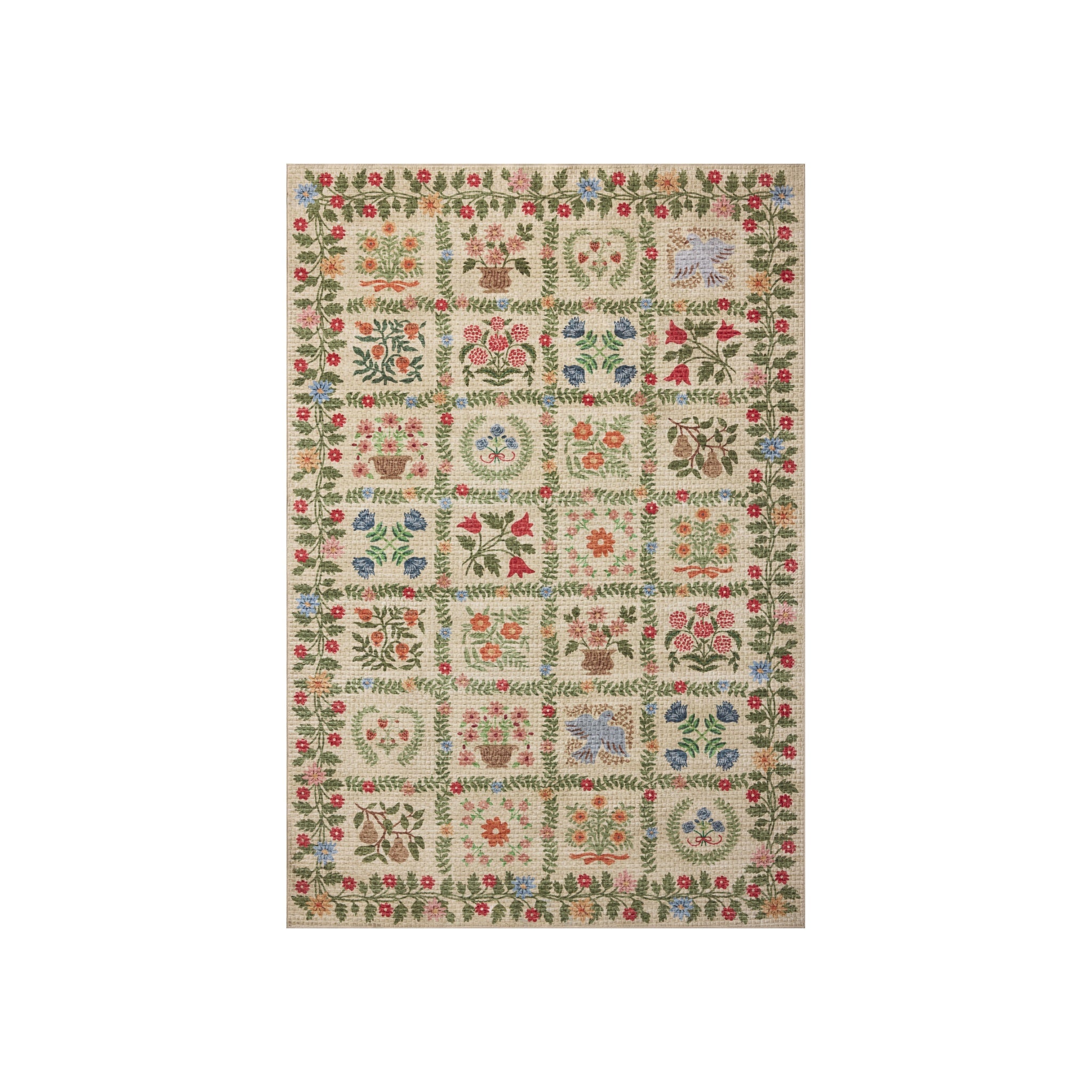 Rifle Paper Co. x Loloi Orchard Beige / Multi Machine Washable Rug, 18" x 18"