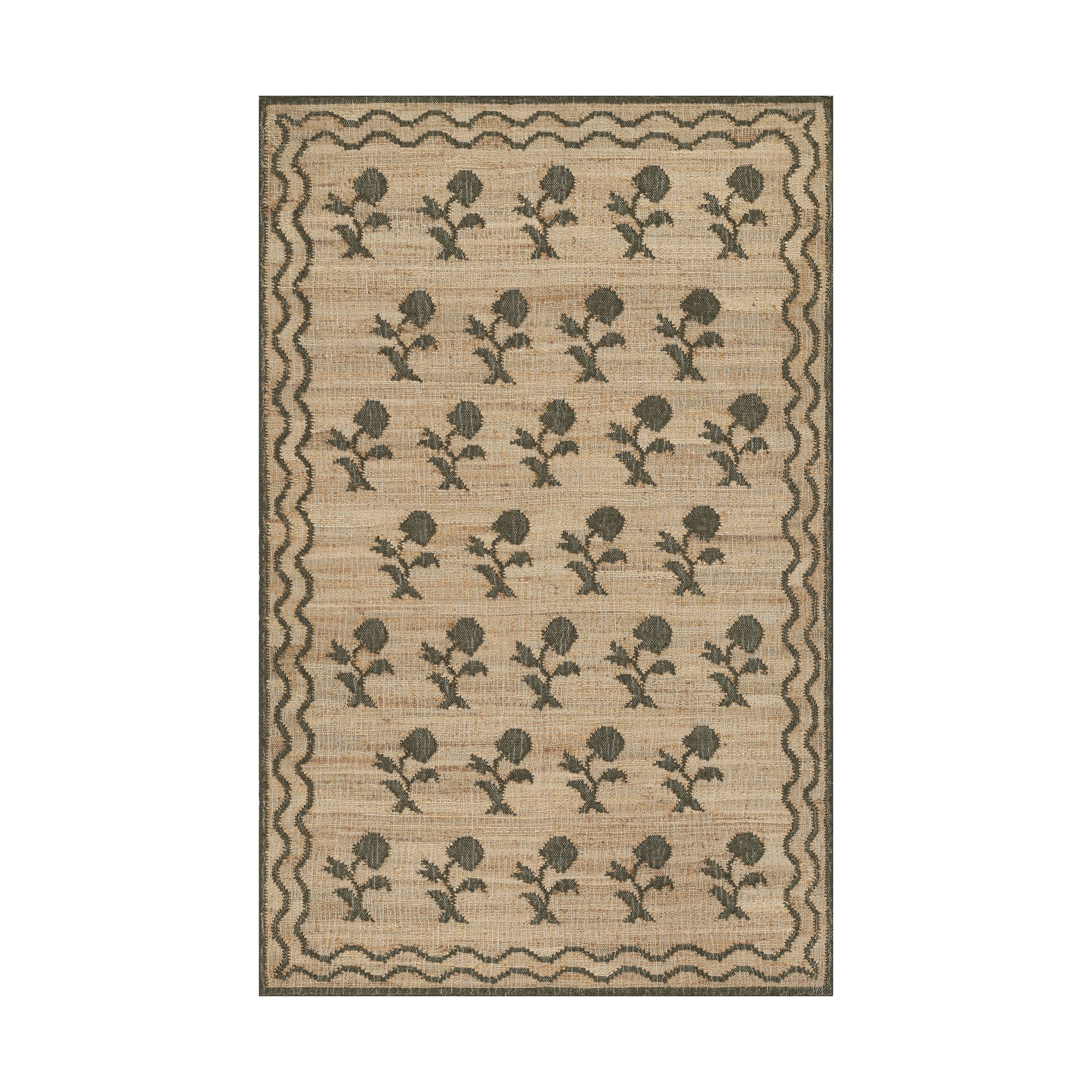Orchard Block Print Hand Woven Jute Rug RUGS - jute Momeni Green 2' x 3'