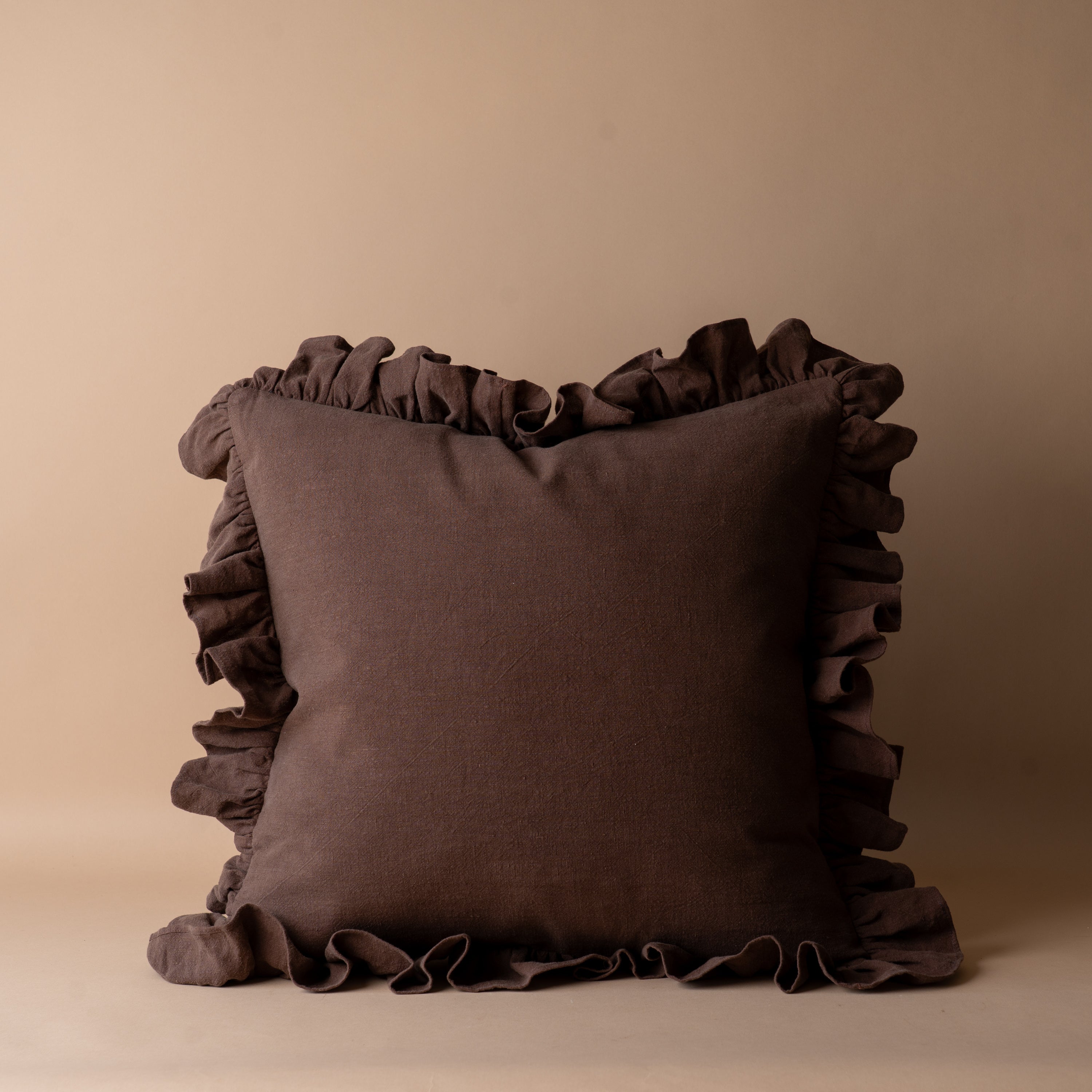 Espresso Ruffle Pillow Cover 2 - PILLOWS - Linen - warm Rug & Weave Pillows