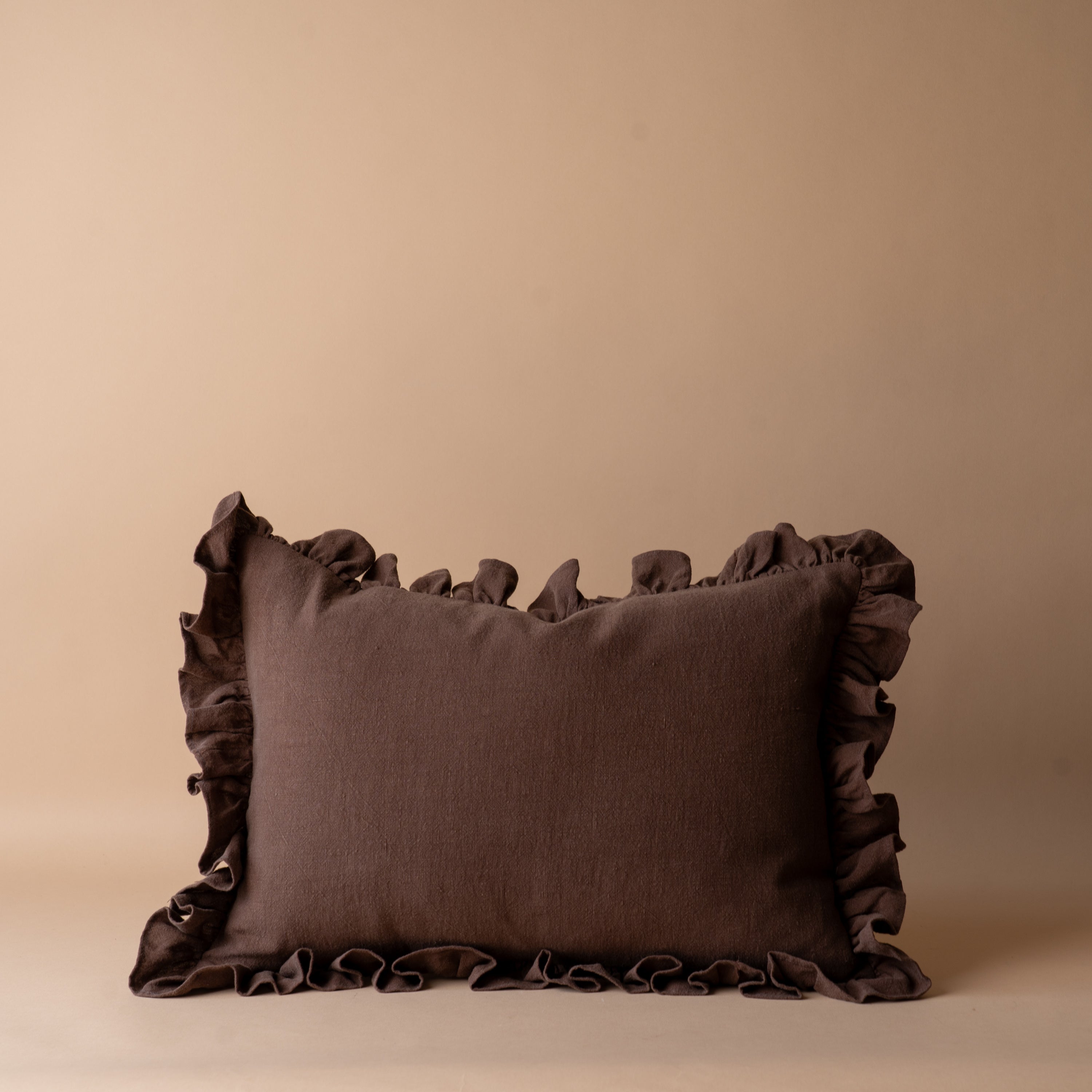 Espresso Ruffle Pillow Cover 2 - PILLOWS - Linen - warm Rug & Weave Pillows