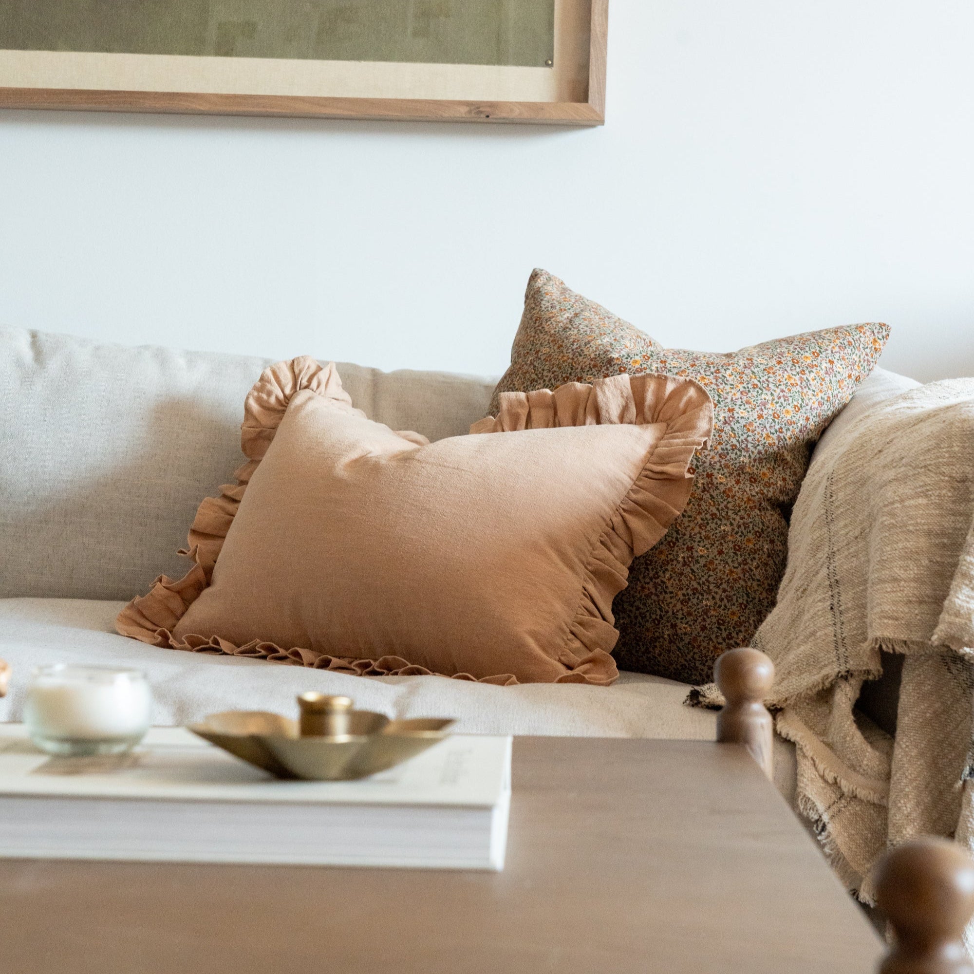 Latte Ruffle Pillow Cover 1 - PILLOWS - Linen - neutral Rug & Weave Pillows