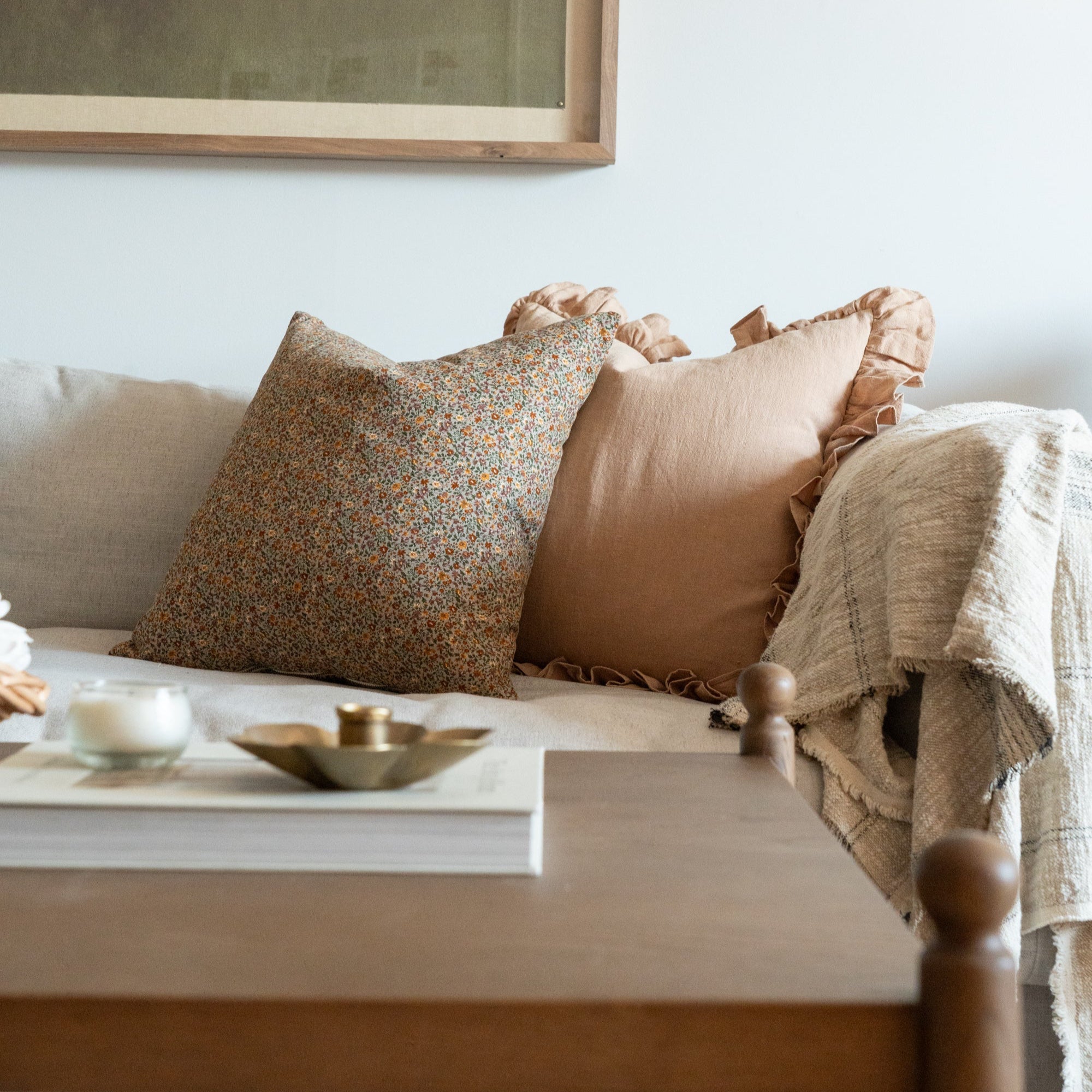 Latte Ruffle Pillow Cover 1 - PILLOWS - Linen - neutral Rug & Weave Pillows