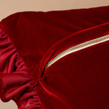 Red Velvet Ruffle Pillow Cover 2 - PILLOWS - essentials - warm Rug and Weave Pillows