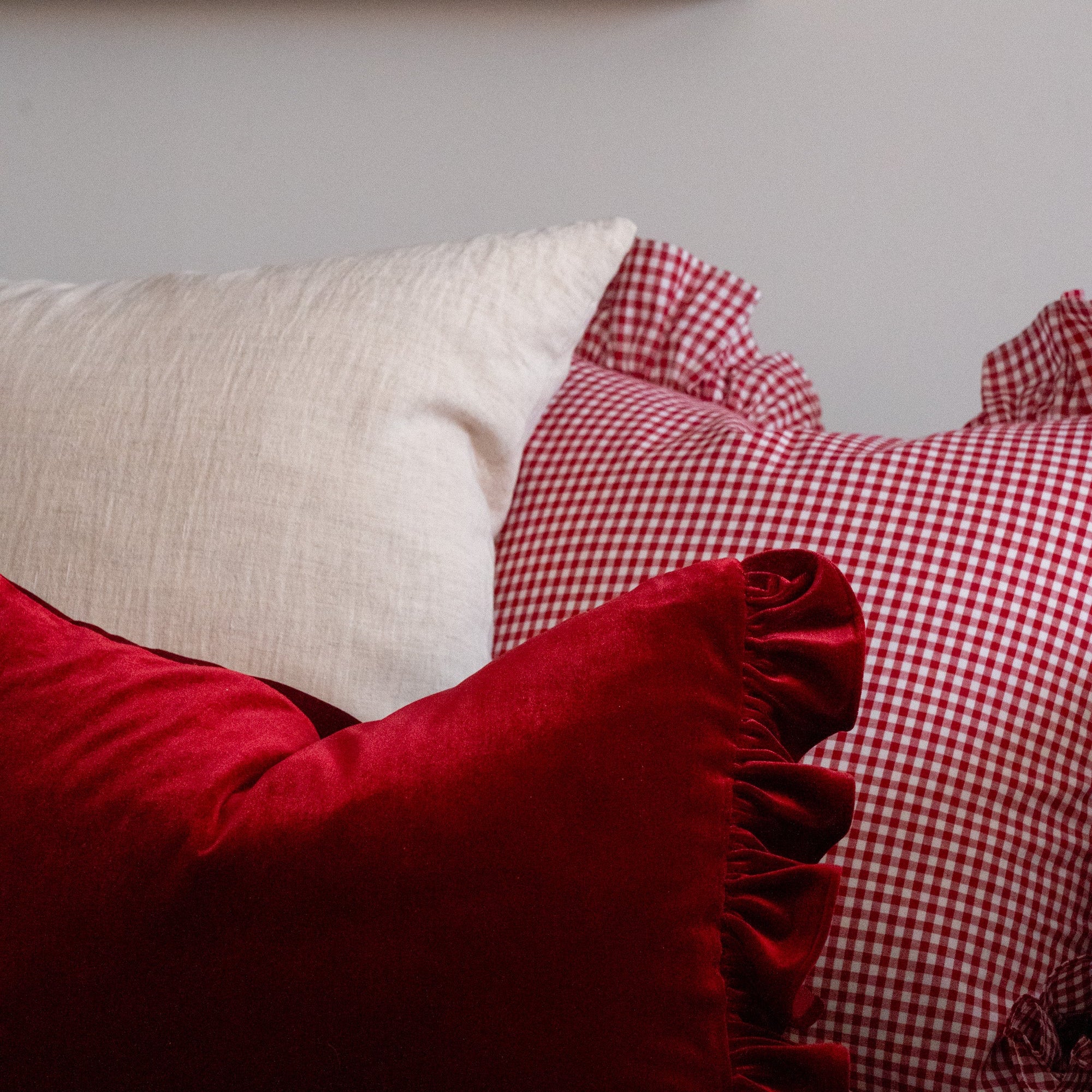 Red Velvet Ruffle Pillow Cover 2 - PILLOWS - essentials - warm Rug and Weave Pillows