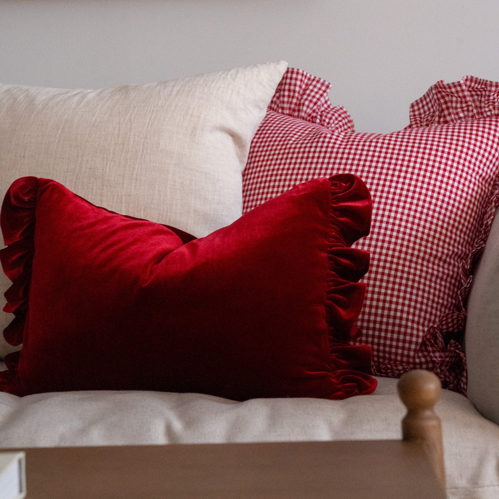 Red Velvet Ruffle Pillow Cover 2 - PILLOWS - essentials - warm Rug and Weave Pillows
