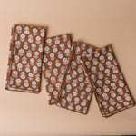 Block Print Cotton Napkins - set of 4 napkin set ORNA HOUSE Brown
