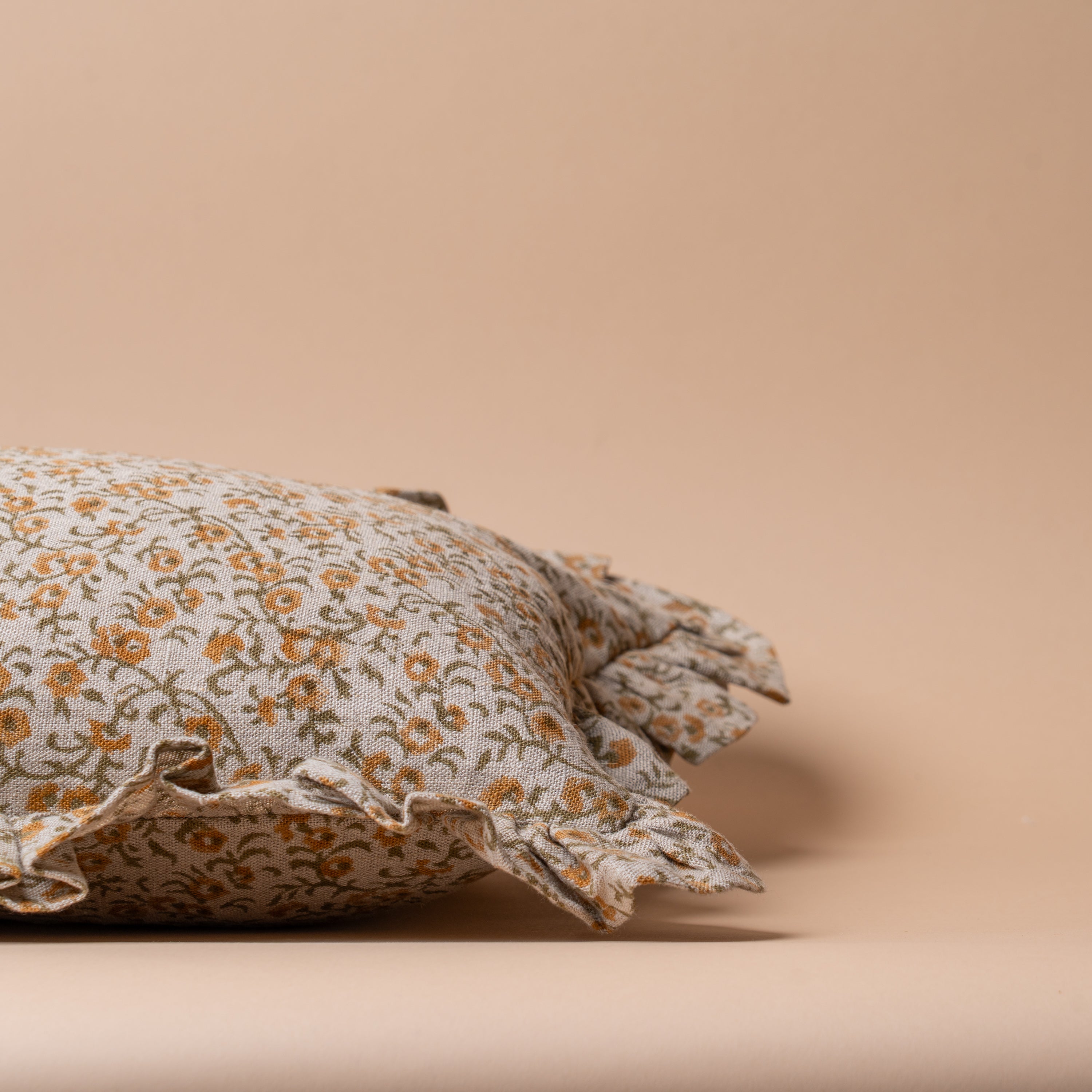 Tillie Block Print Ruffle Pillow Cover 1 - PILLOWS - block print - neutral ORNA HOUSE