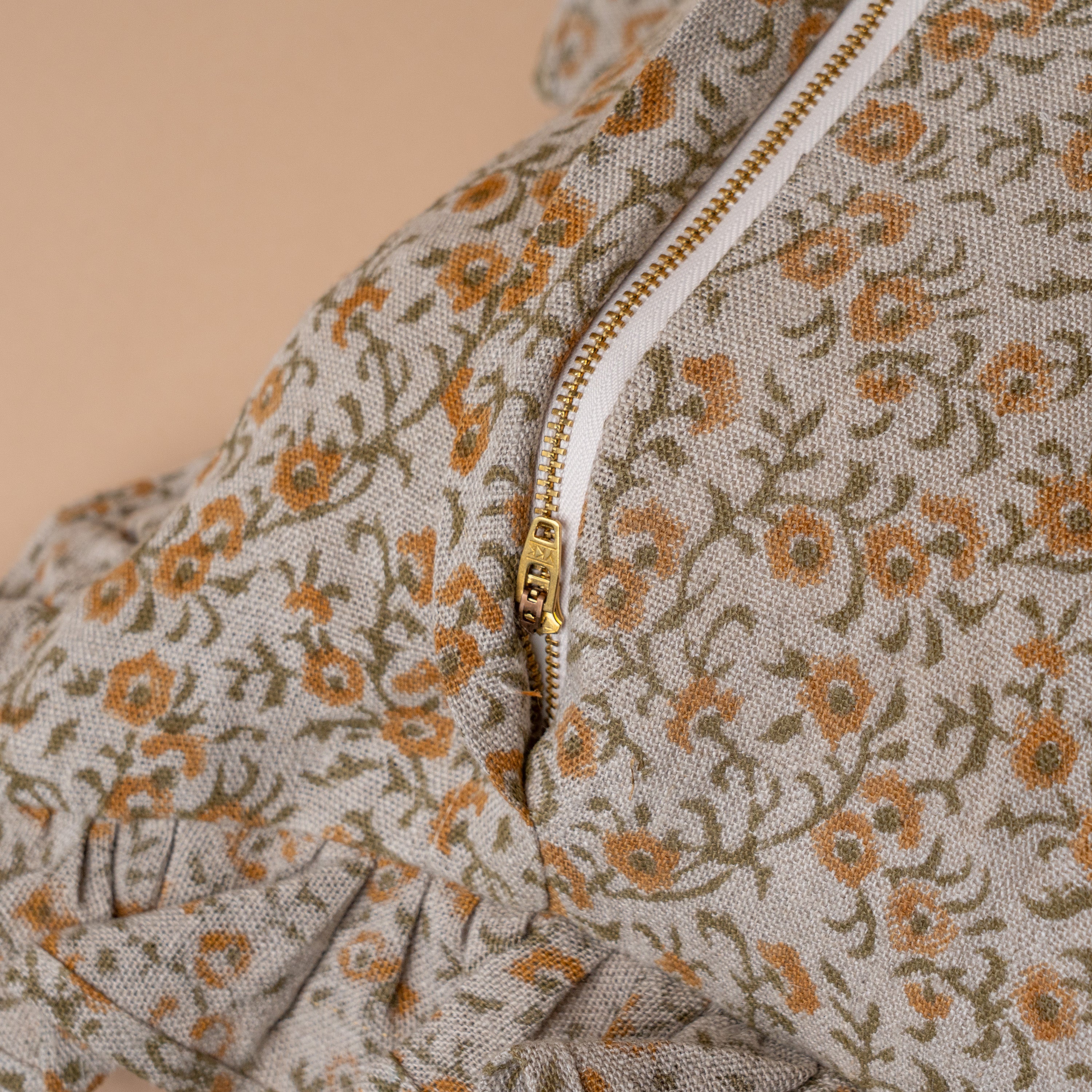 Tillie Block Print Ruffle Pillow Cover 1 - PILLOWS - block print - neutral ORNA HOUSE