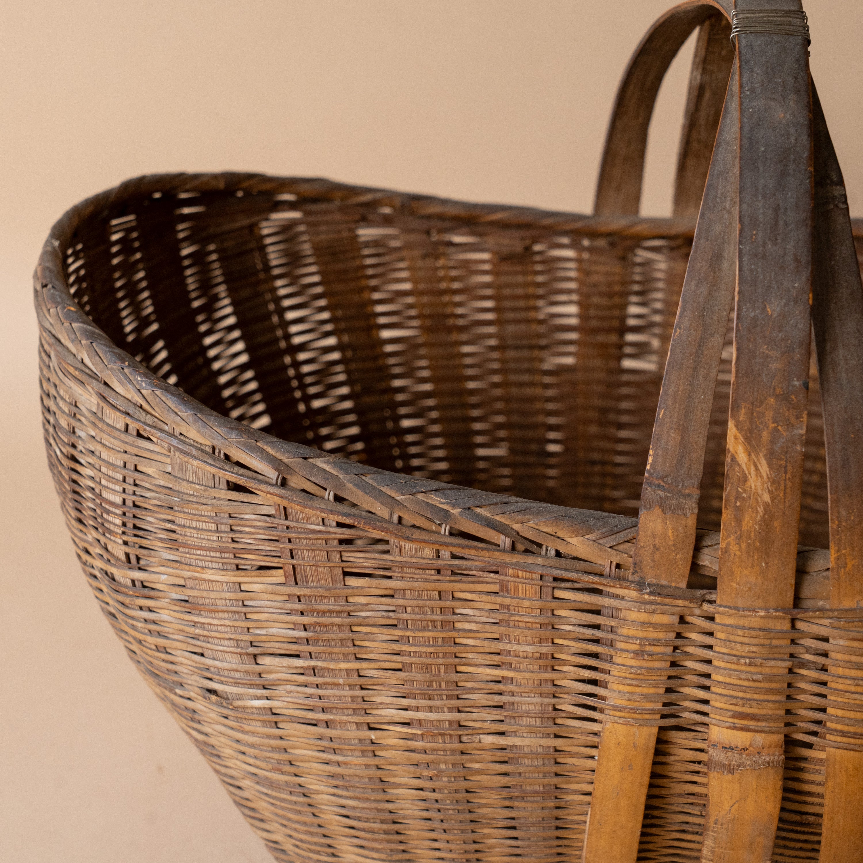 Dark Brown Oval Vintage Flower Basket basket Rug & Weave
