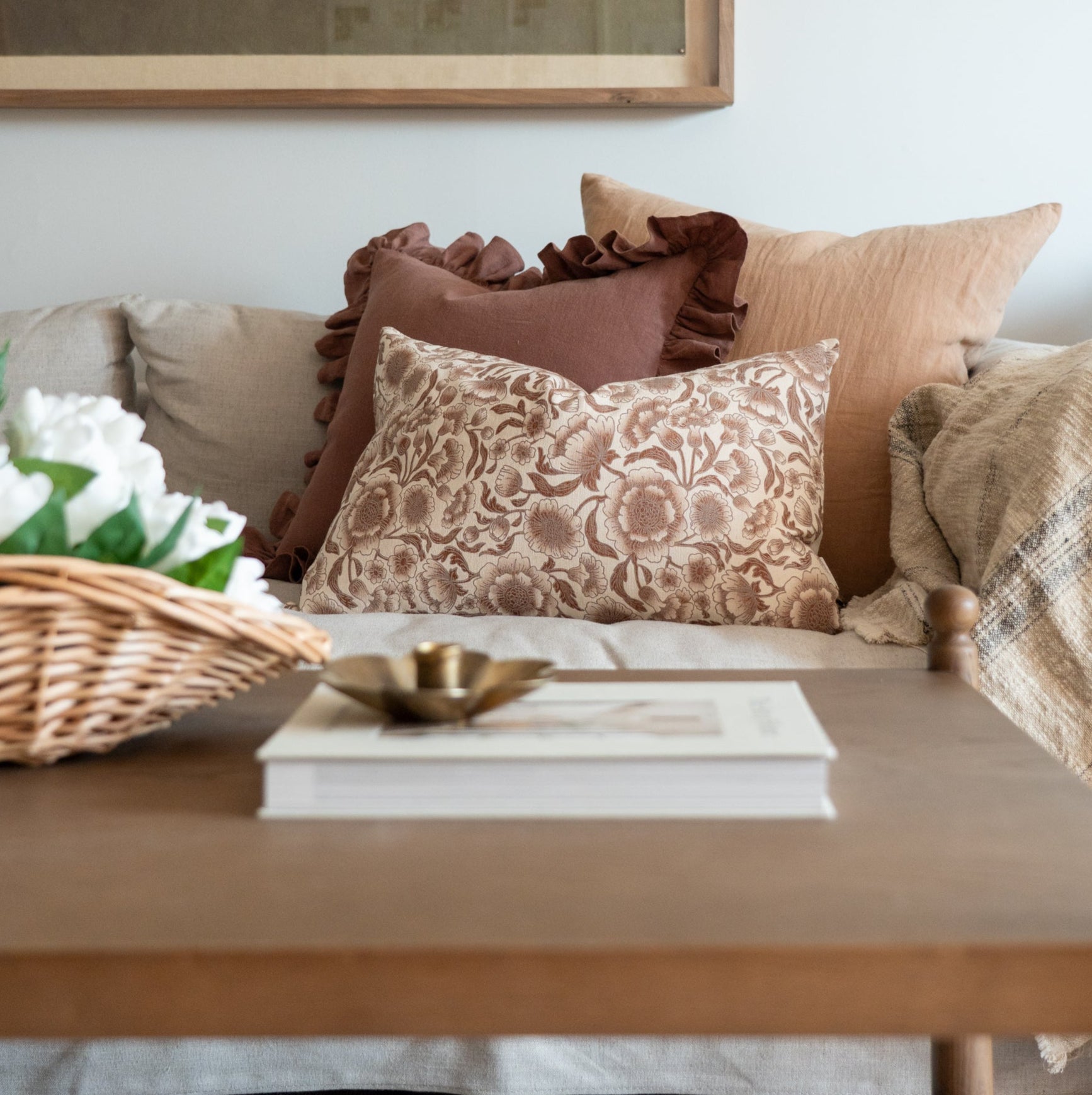 Cocoa Ruffle Pillow Cover 2 - PILLOWS - linen - warm Rug & Weave Pillows