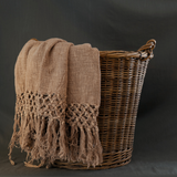 Brown Cotton Slub Throw Blanket with Fringe