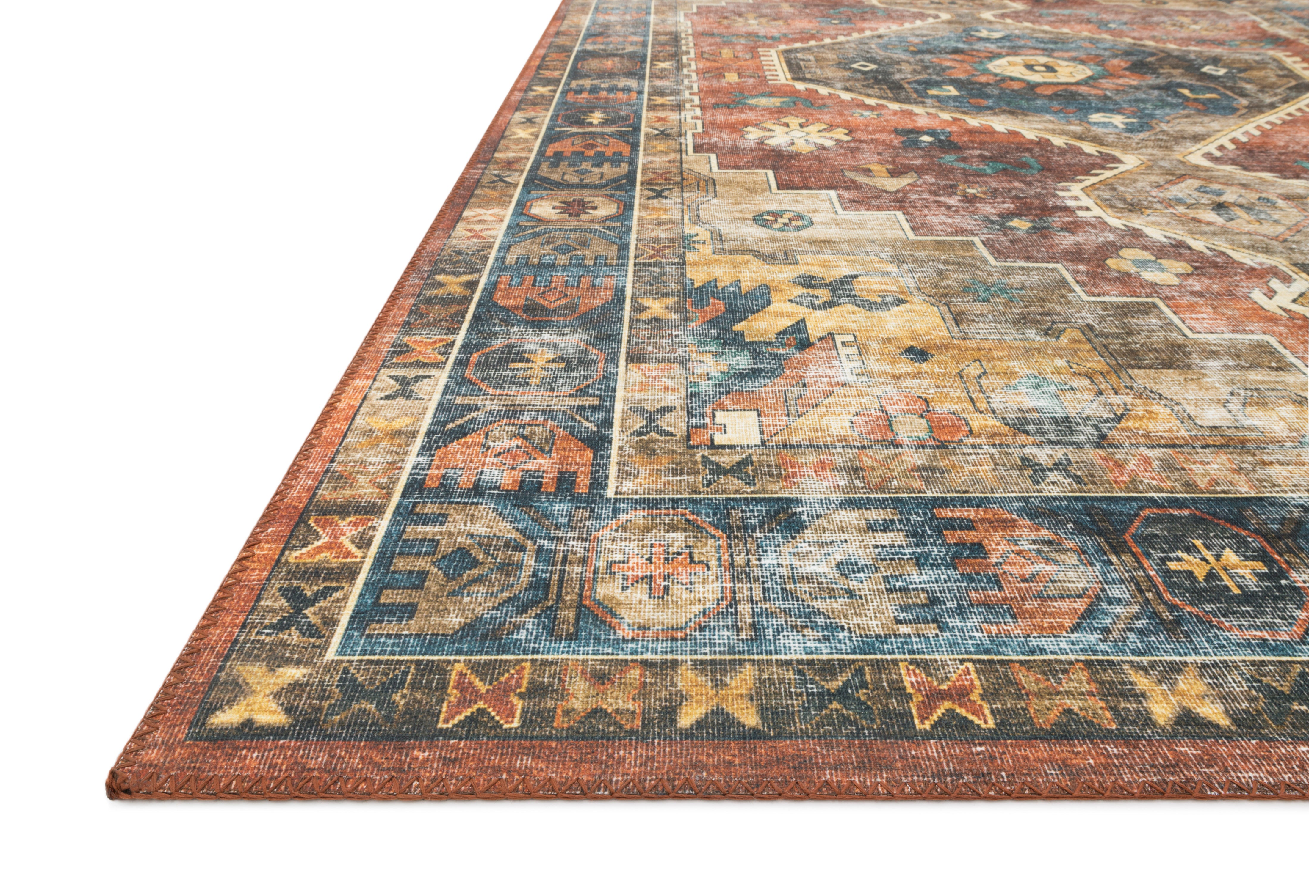 Loloi Skye Rust / Blue Oval Rug RUGS - synthetic Loloi