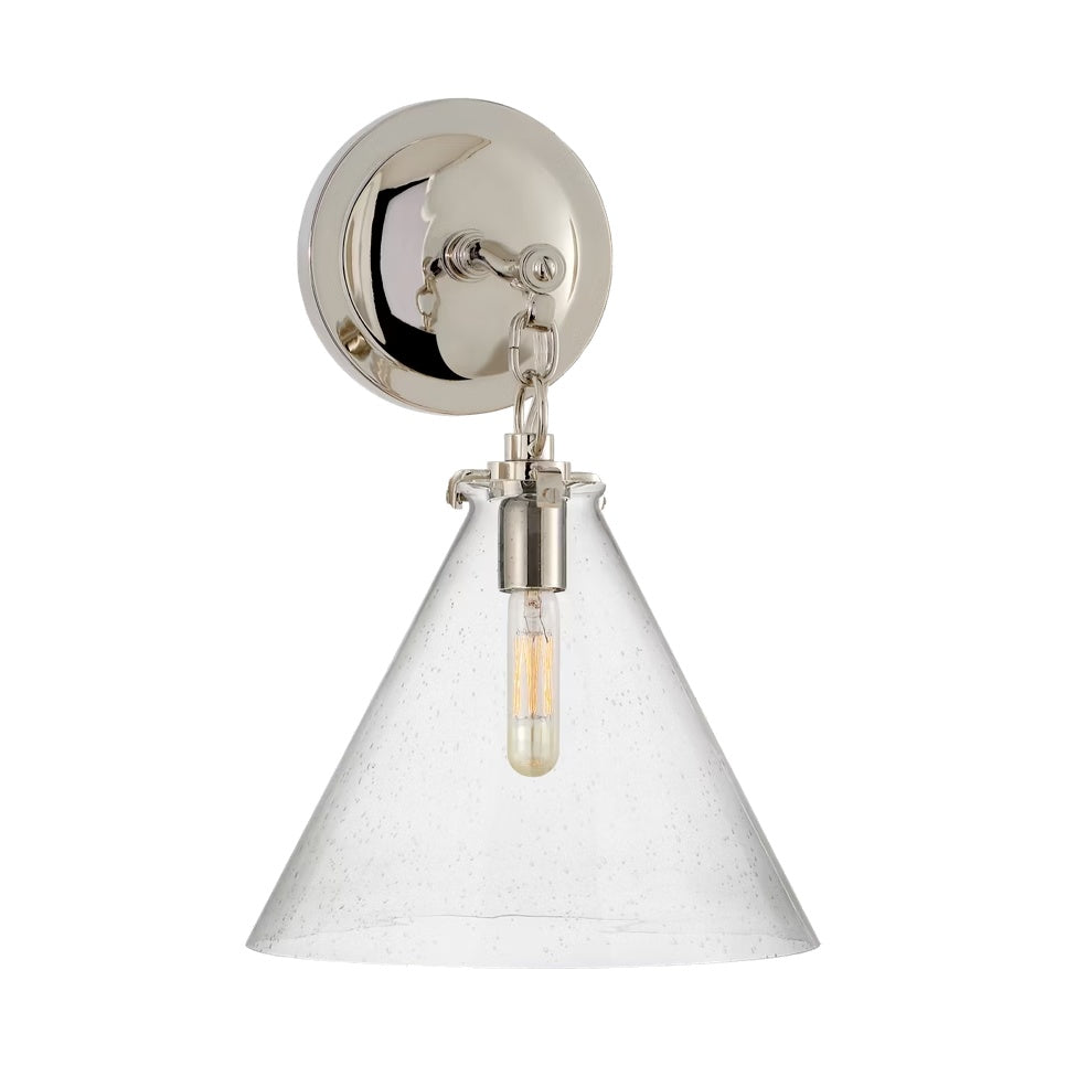 Katie Small Conical Sconce, Polished Nickel Seeded Glass
