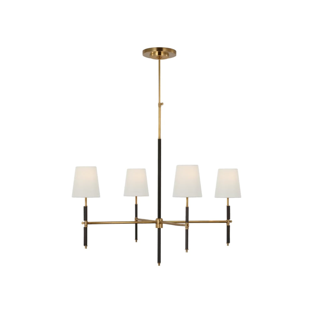 Bryant Large Wrapped Chandelier LIGHTING - chandelier Visual Comfort - Signature Hand-Rubbed Antique Brass and Chocolate Leather 4" x 5.5" x 6" Linen