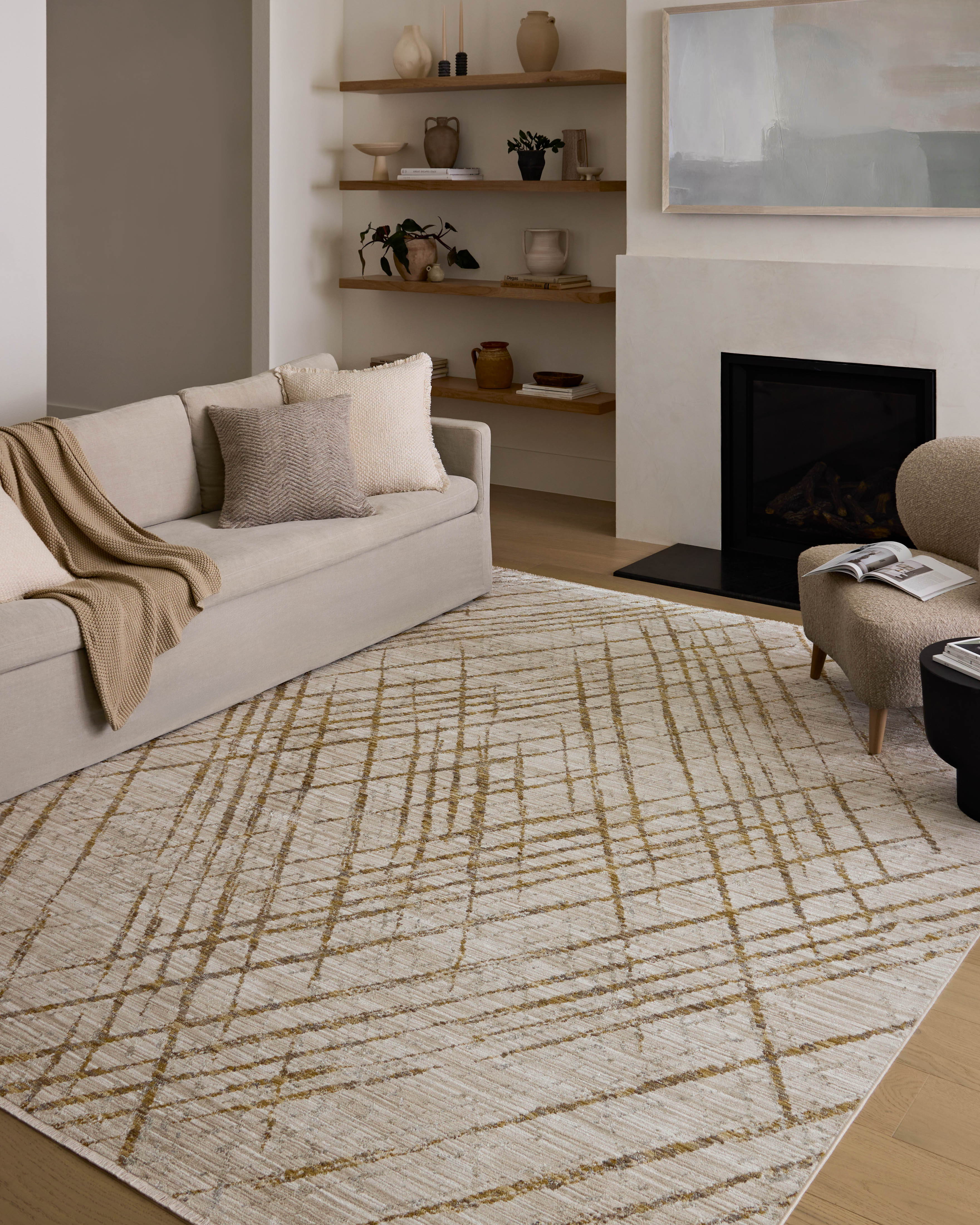 Loloi Wade Beige / Gold Square Rug RUGS - synthetic Loloi