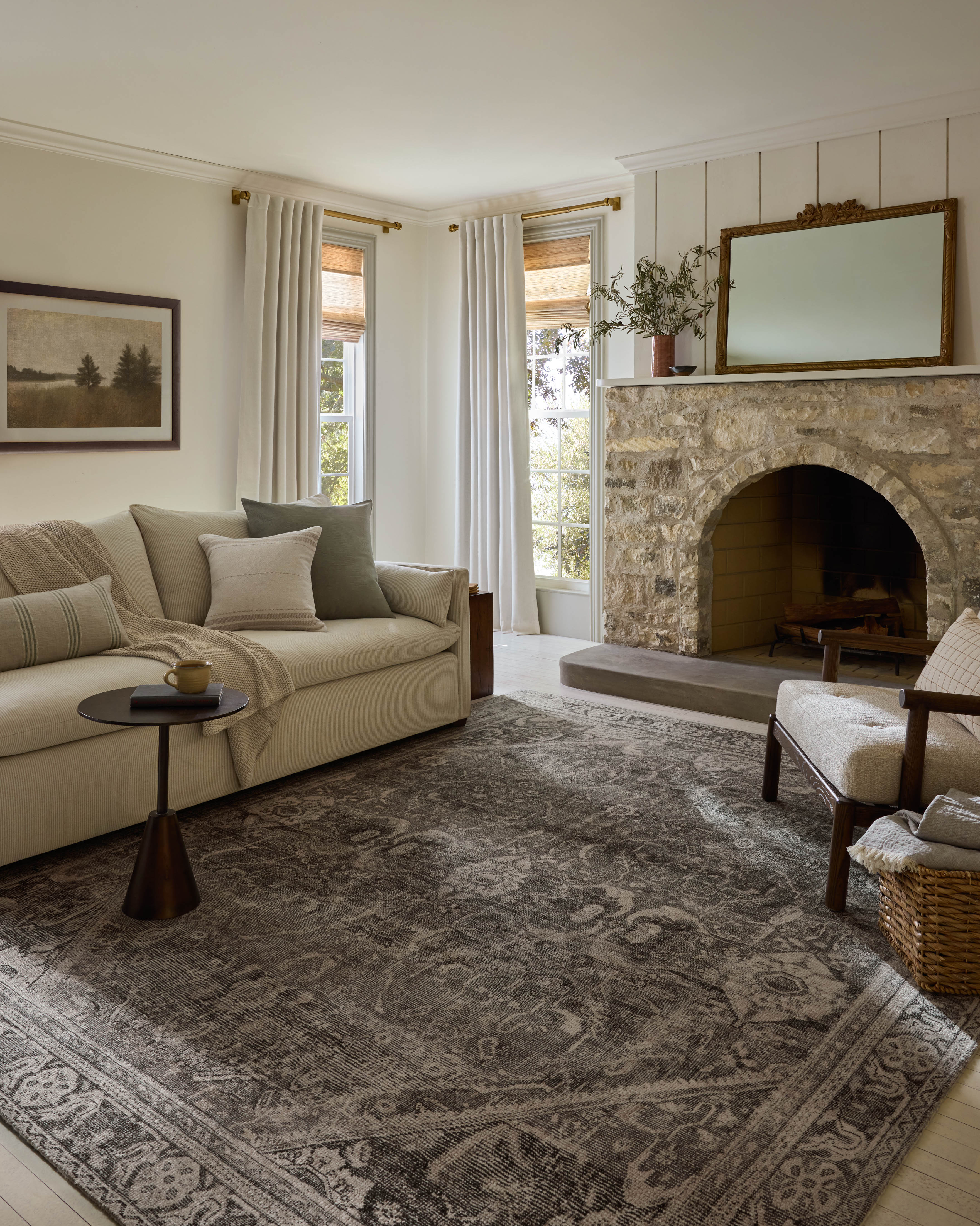 Magnolia Home by Joanna Gaines x Loloi Wimberly Ink / Bone Rug, 18" x 18" Sample – view 2