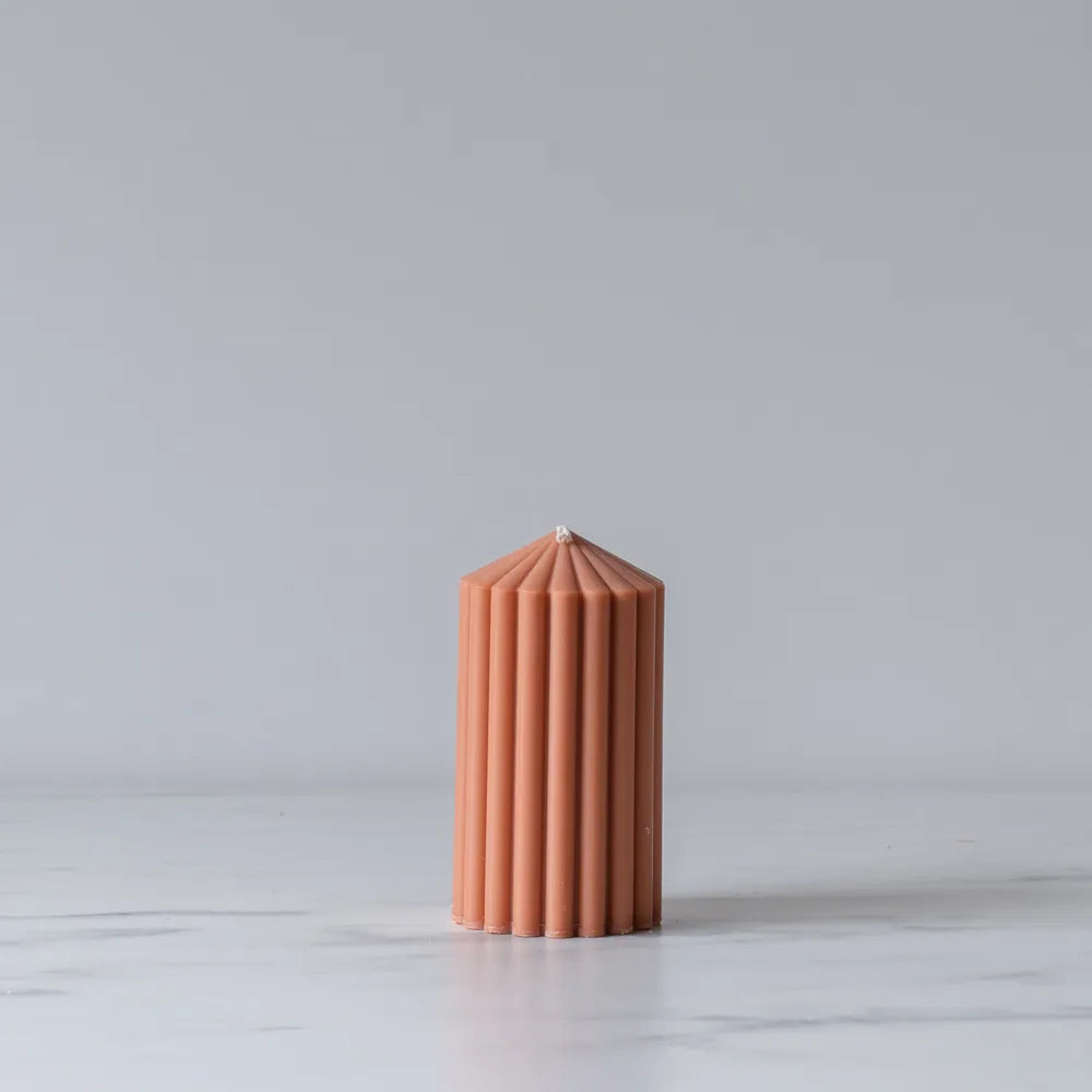 Rust Ribbed Pillar Candle - Rug & Weave