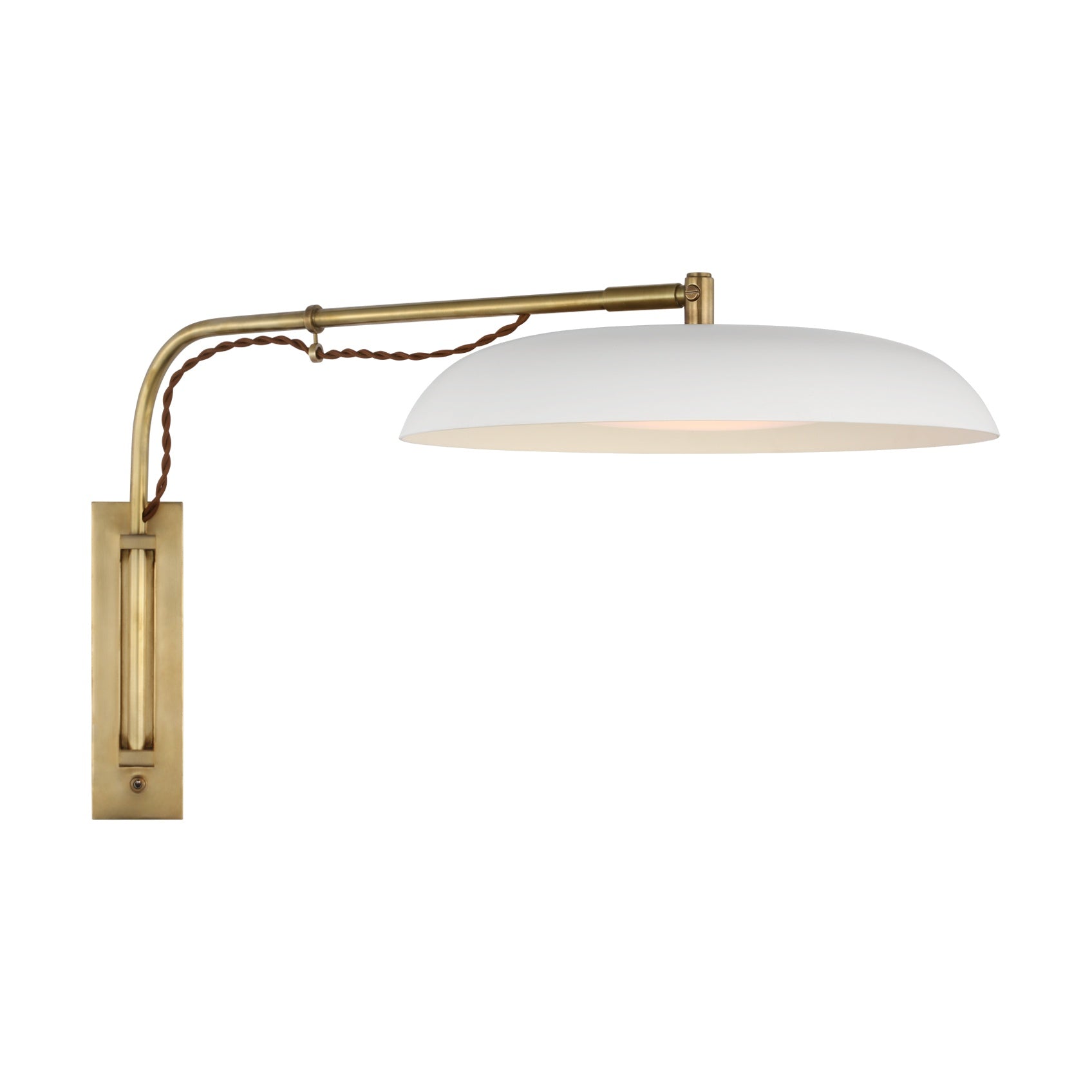 Cyrus Medium Articulating Wall Light Visual Comfort - Signature Hand-Rubbed Antique Brass and White