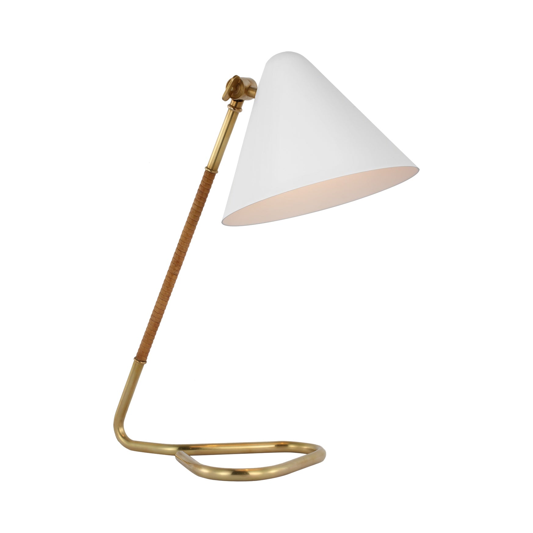 Laken Small Desk Lamp LIGHTING - table lamp Visual Comfort Hand-Rubbed Antique Brass and Natural Rattan