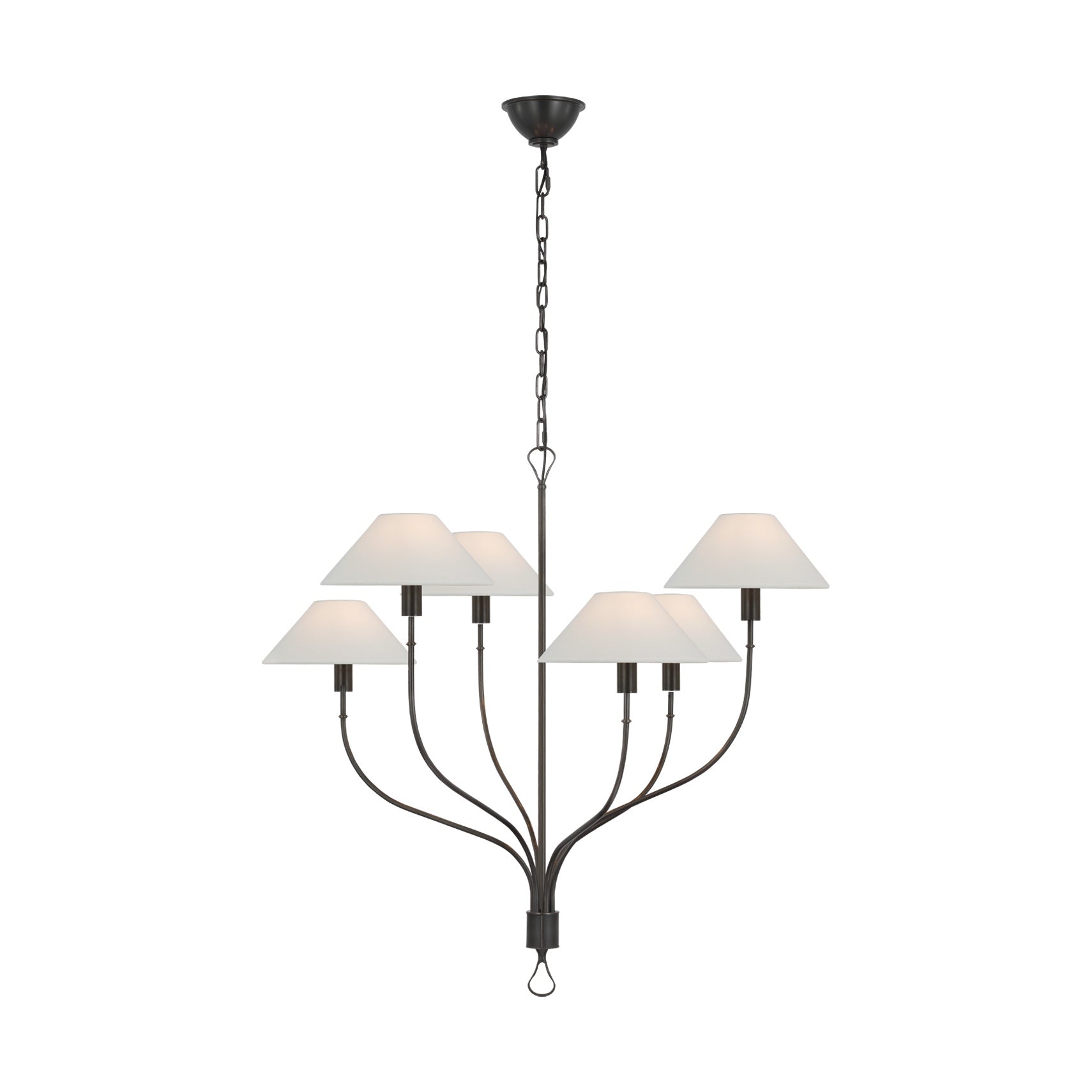 Griffin Large Staggered Tail Chandelier LIGHTING - chandelier Visual Comfort - Signature Bronze and Chocolate Leather