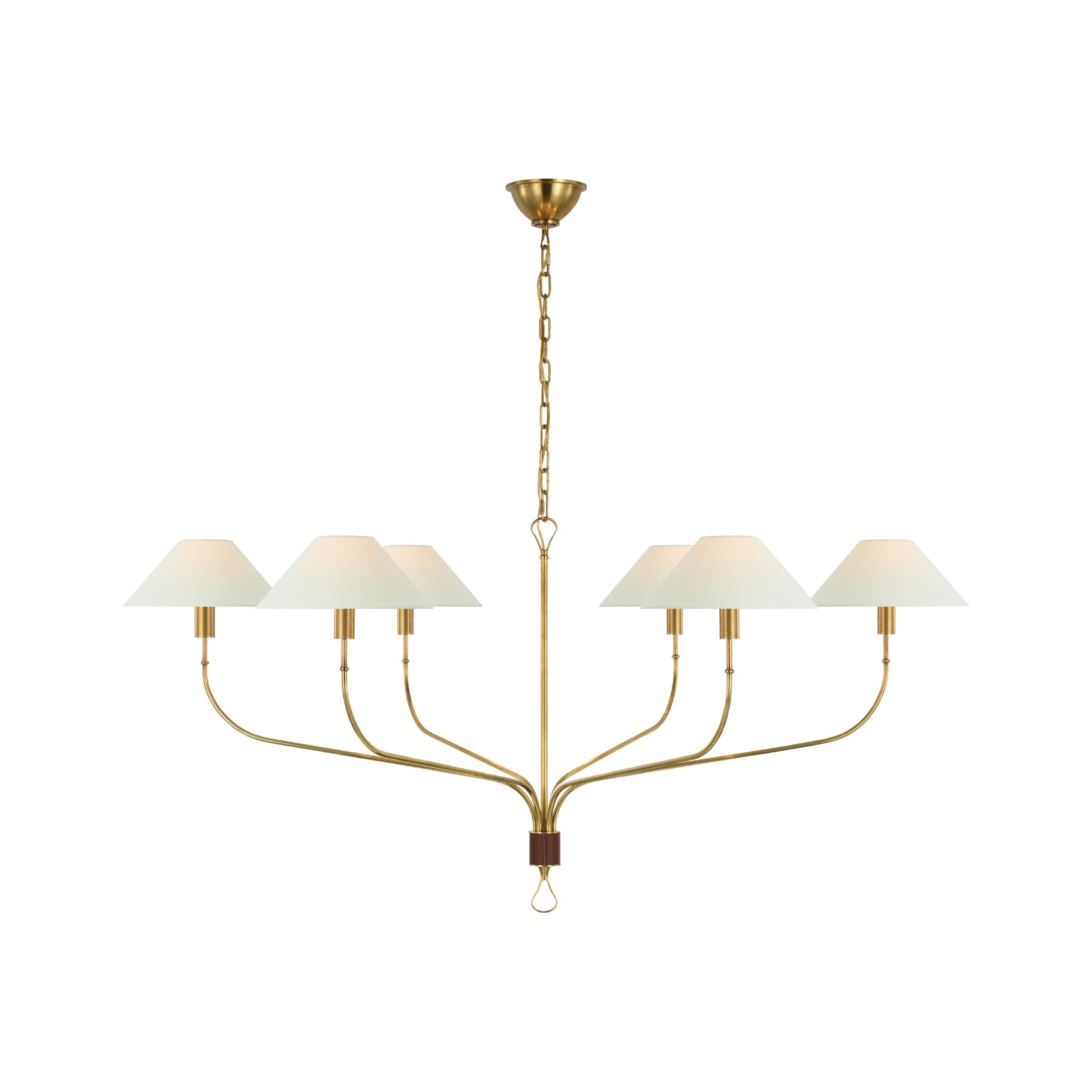 Griffin Extra Large Tail Chandelier LIGHTING - chandelier Visual Comfort Hand-Rubbed Antique Brass and Saddle Leather