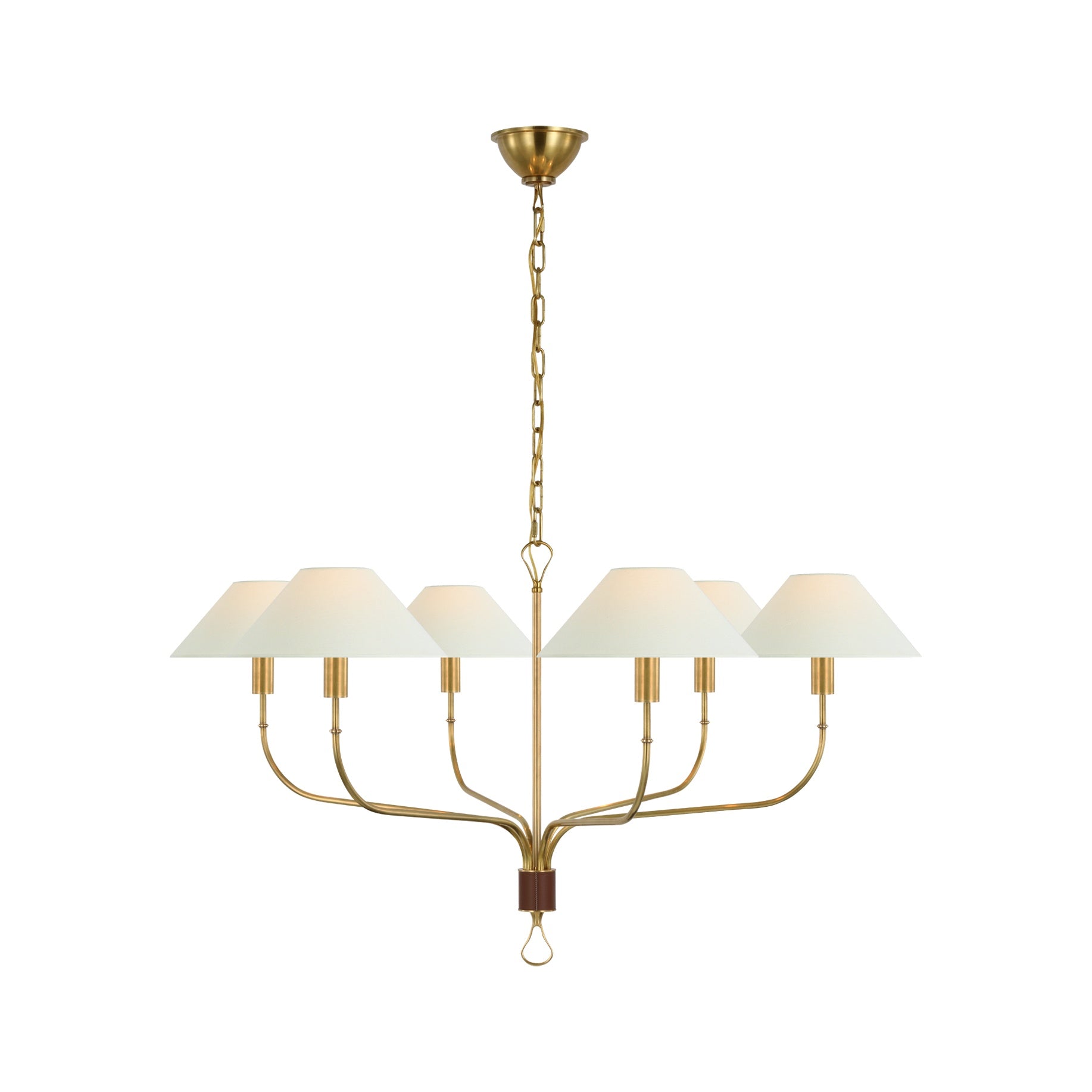 Griffin Grande Tail Chandelier LIGHTING - chandelier Visual Comfort Hand-Rubbed Antique Brass and Saddle Leather