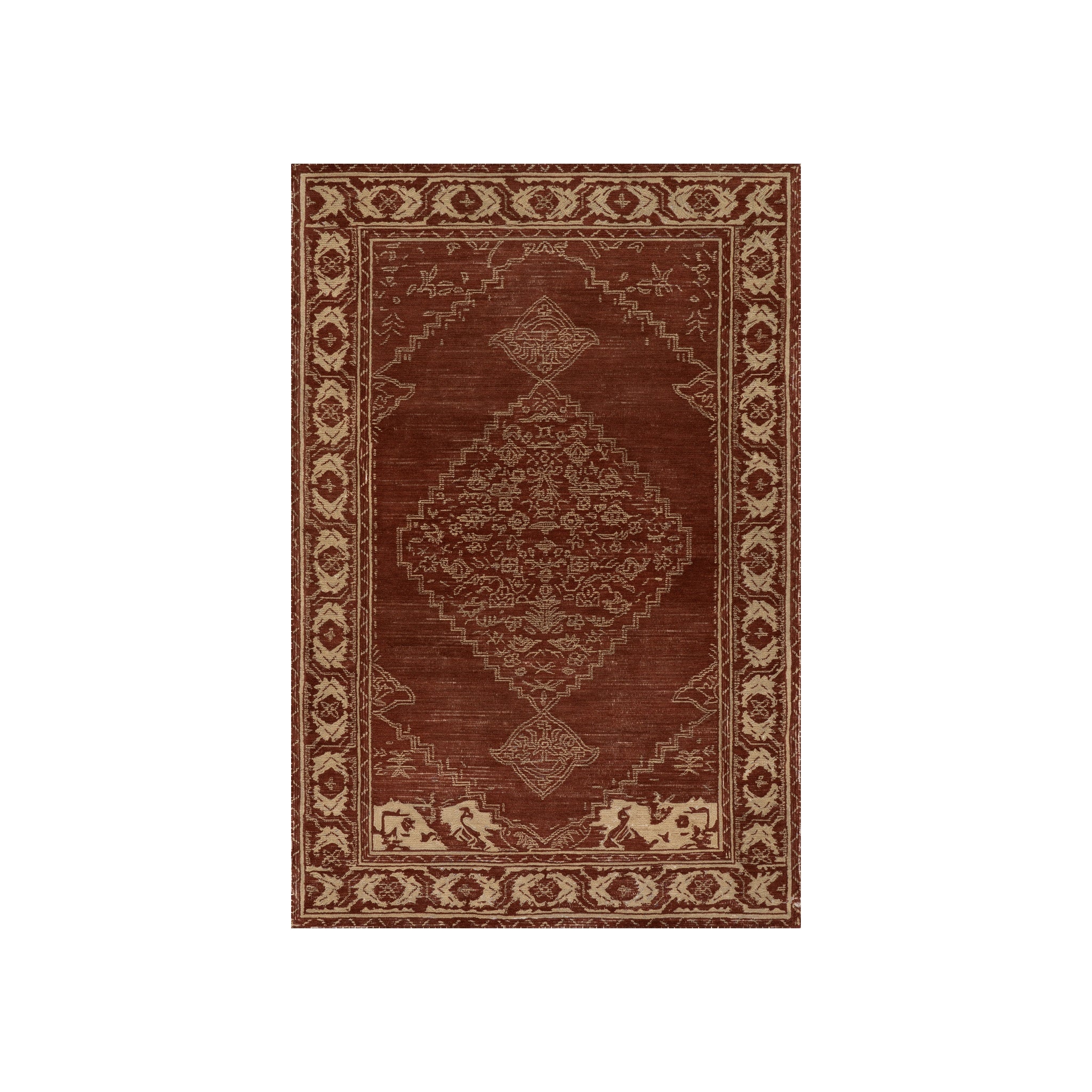 Quenl Vintage Handmade Wool Rug, Red 5' x 8'