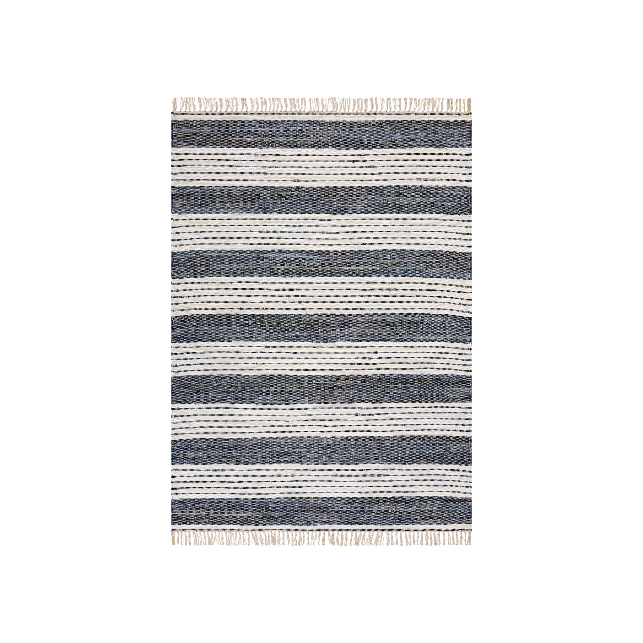 Diora Denim Bohemian Striped Rug, White 2' x 3'