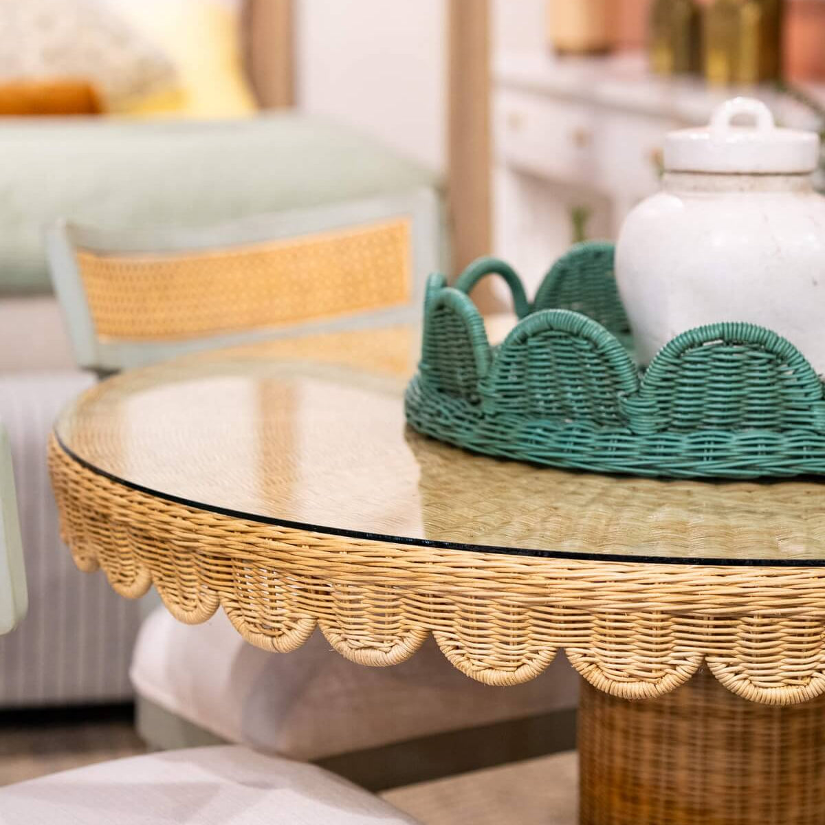 Scalloped Rattan Bistro Table FURNITURE - dining table Bramble