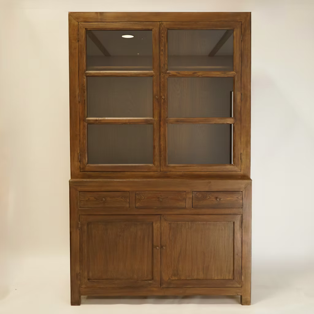 Daphne Reclaimed Wood Glass Cabinet 7 - FURNITURE - bookcase/cabinet Hauer Market Aged Brown
