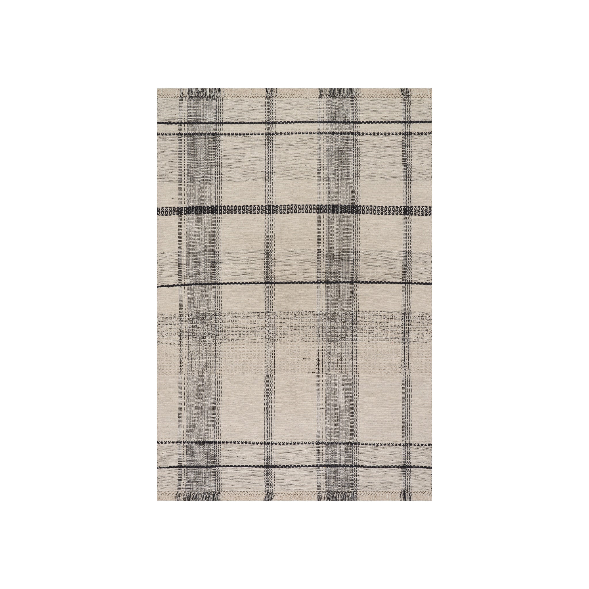 Zole Plaid Handmade Cotton Rug, Ivory 5' x 8'