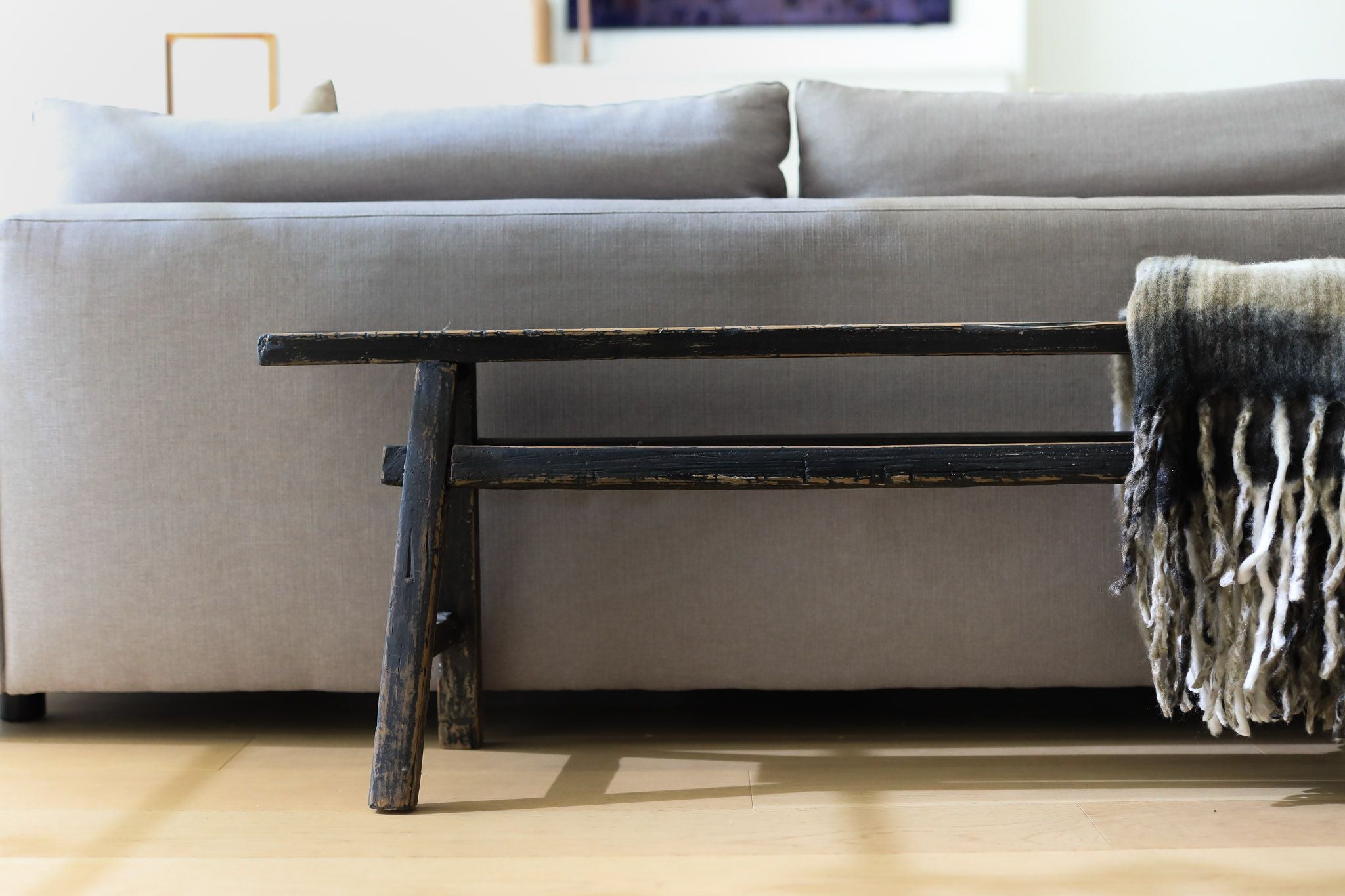 Alic Vintage Black Elm Wood Bench - Rug & Weave