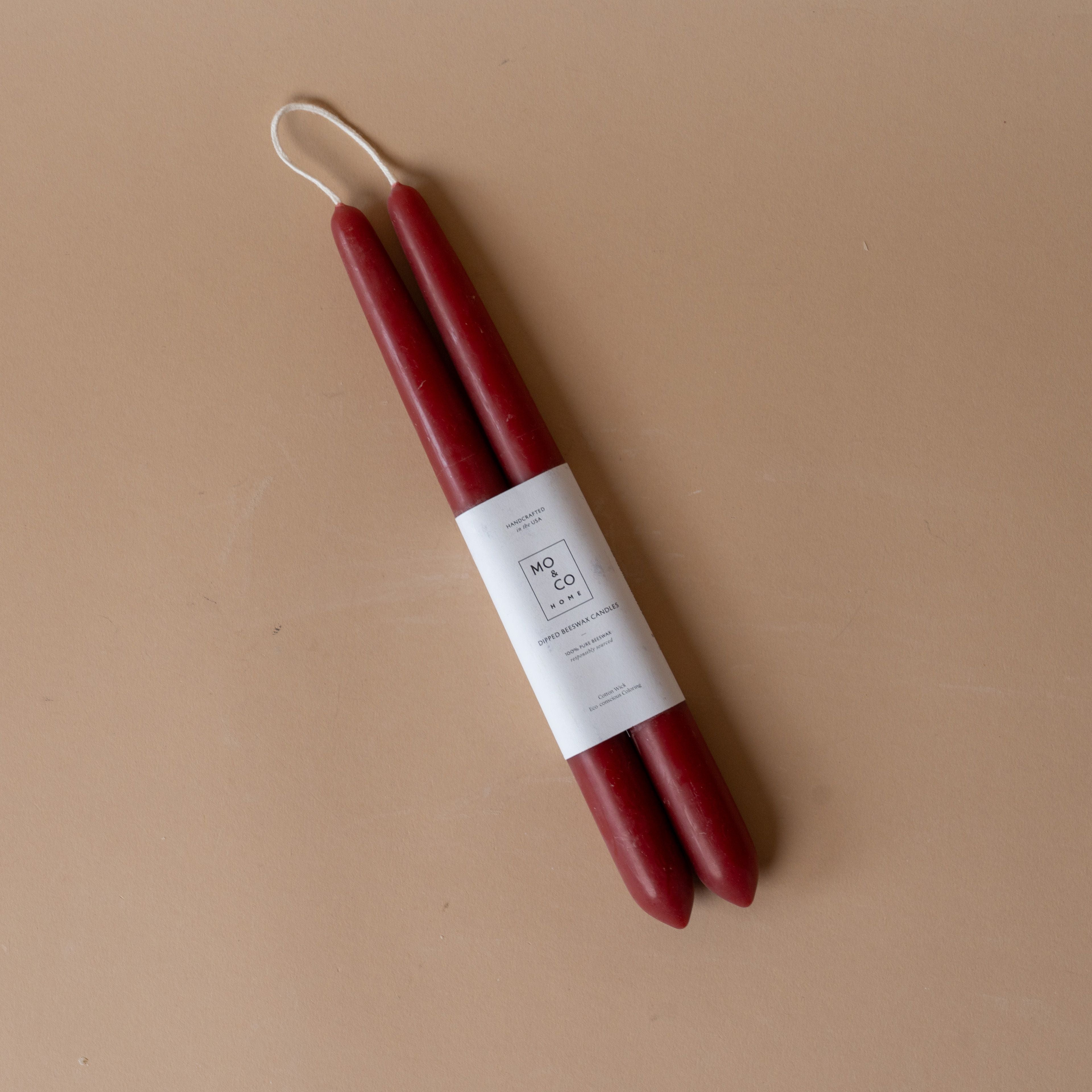 Classic Beeswax Taper Candles, Burgundy