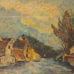 Antique French Oil Landscape Painting VINTAGE - artwork Rug and Weave