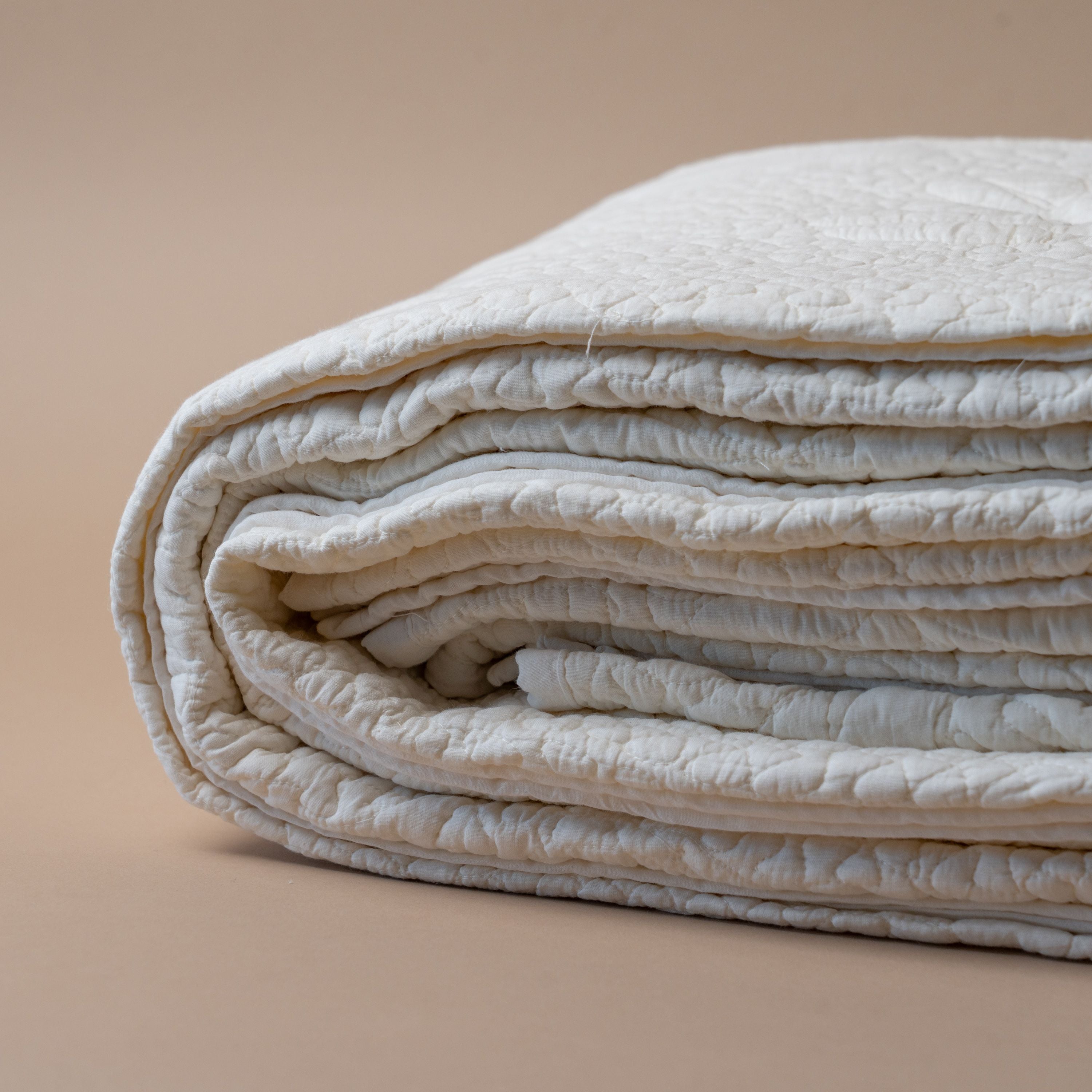 Ivory Floral Stitch Bed Quilt blanket Indaba