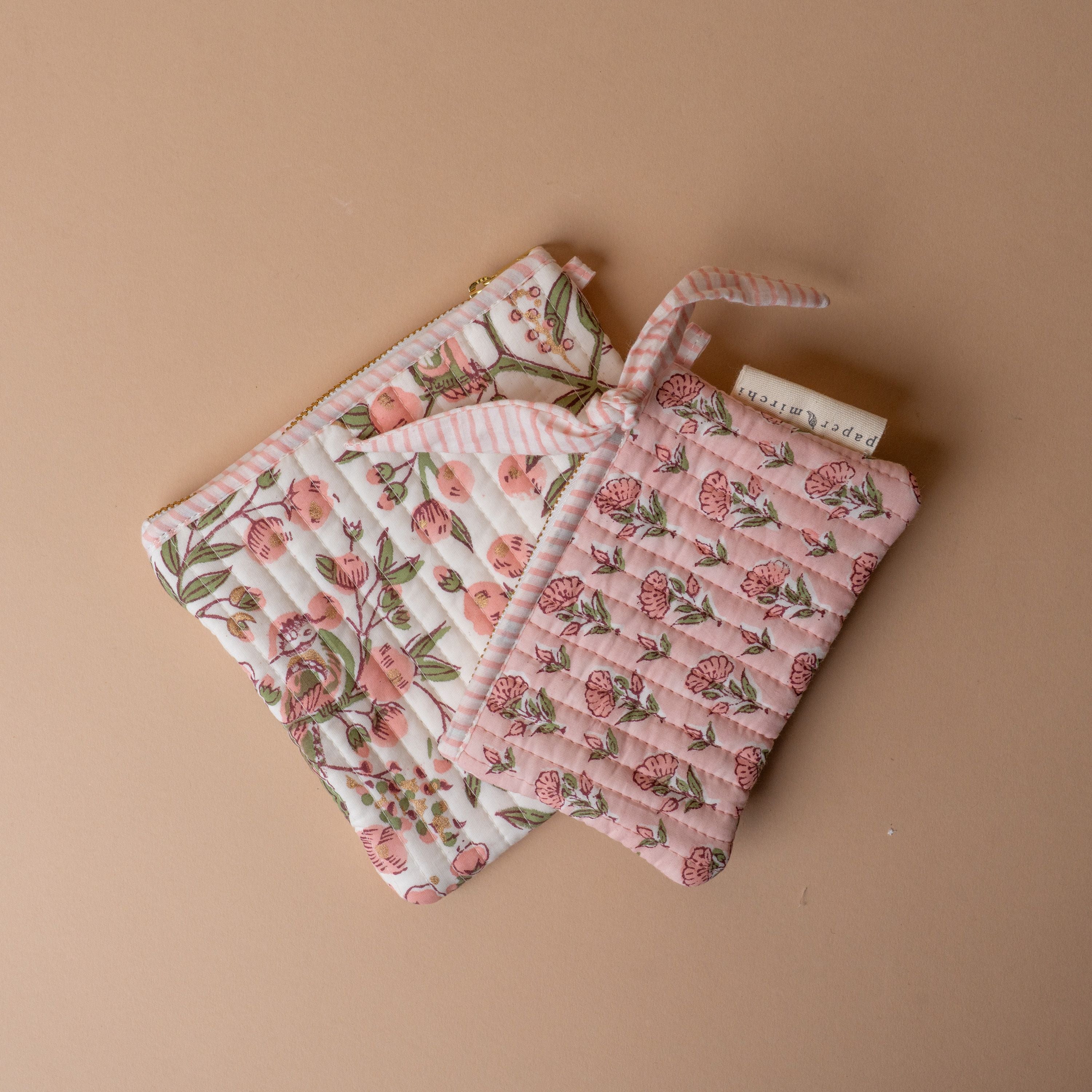 Organic Cotton Floral Pouch reusable bag Paper Mirchi (Faire)