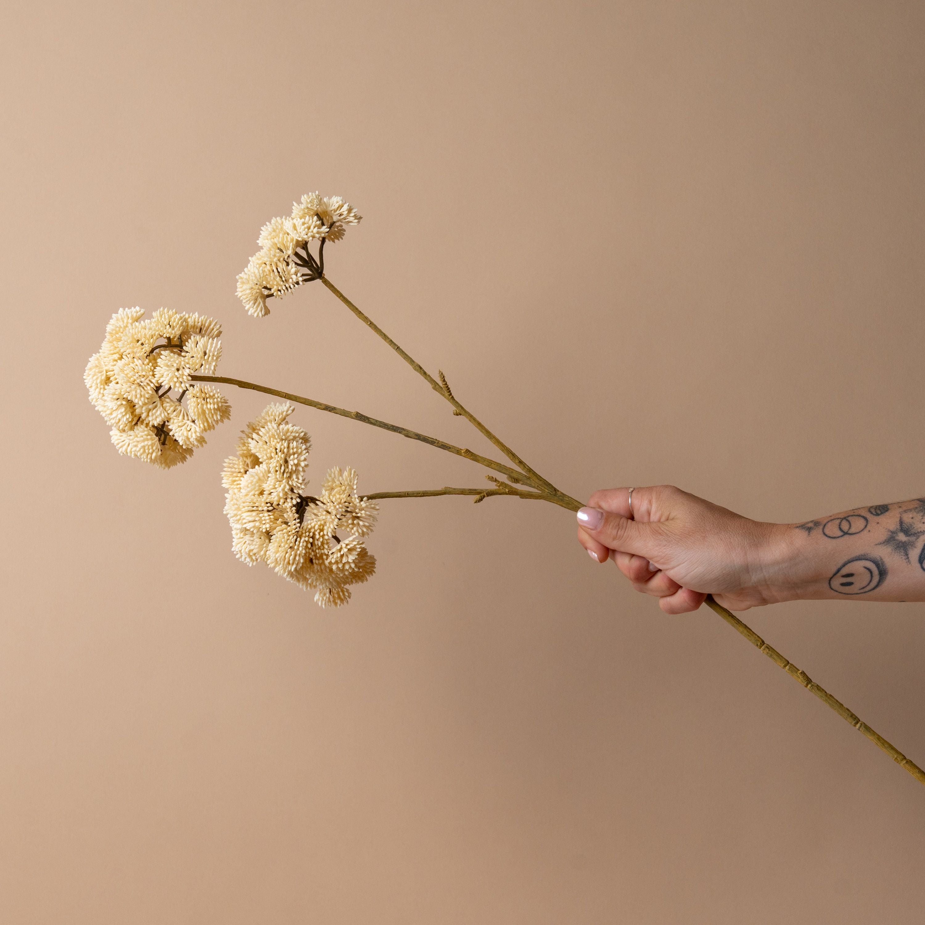 Faux Cream Pom Pom Spray faux stem Indaba