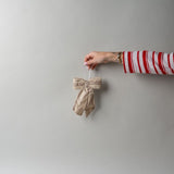 Beige Embroidery Stripe Bow